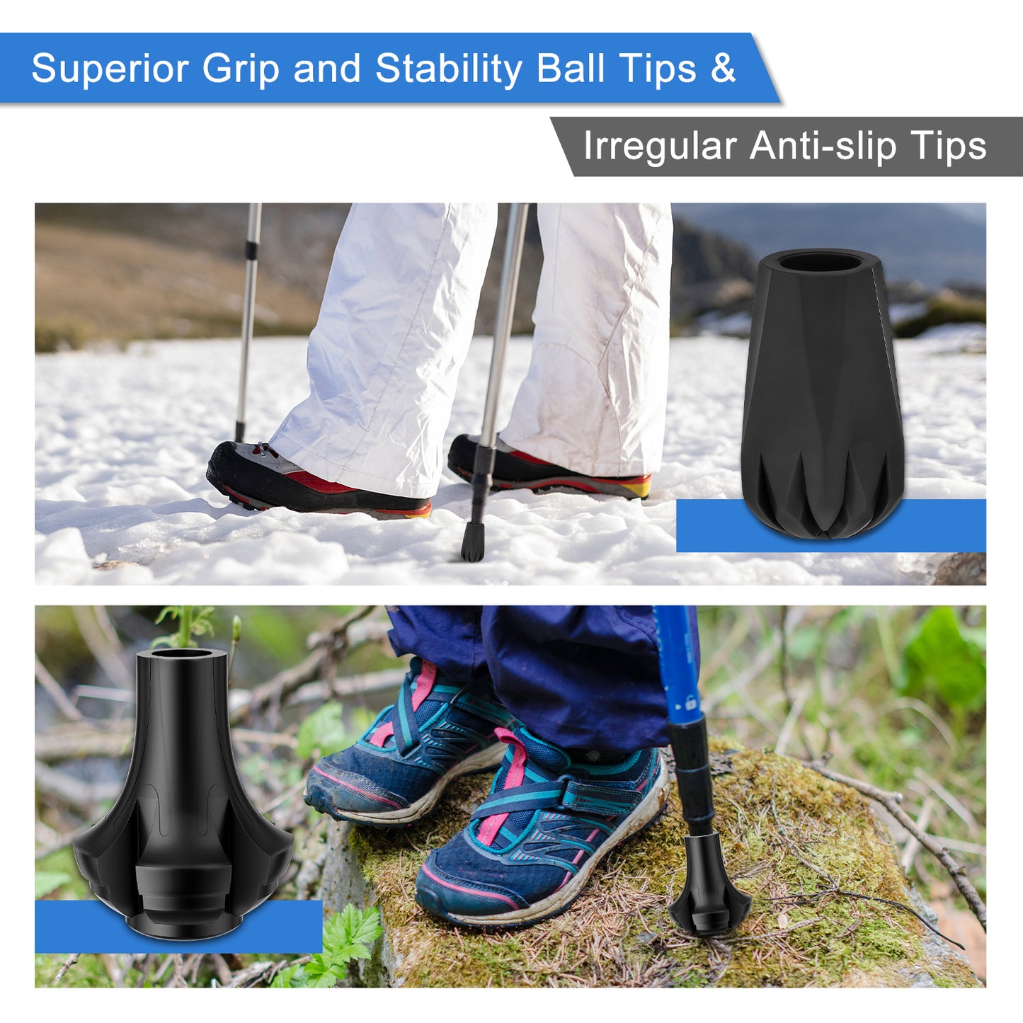 10-Pack Replacement Rubber Tips for Trekking & Hiking Poles