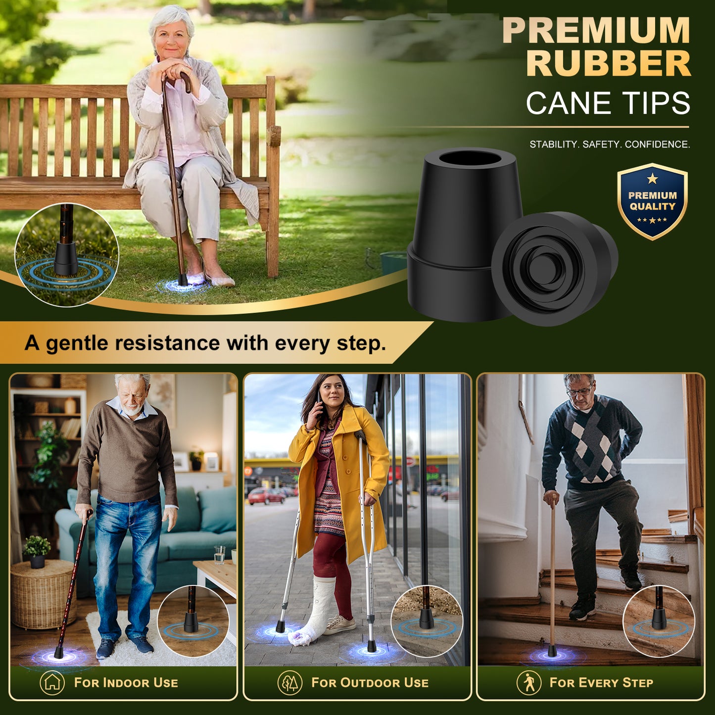 Universal Cane Tips 4-Pack Anti-Slip Rubber Replacement Tips