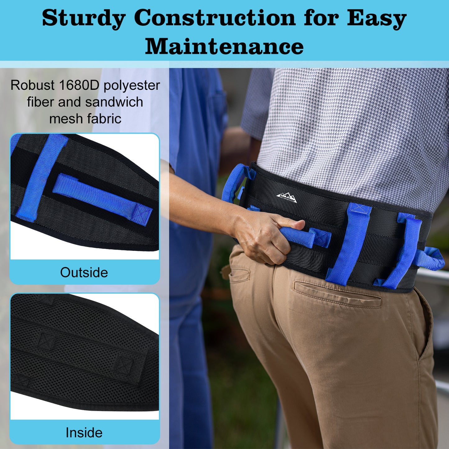 Gait Belt Transfer Aid, 7 Handles, Quick-Release Buckle