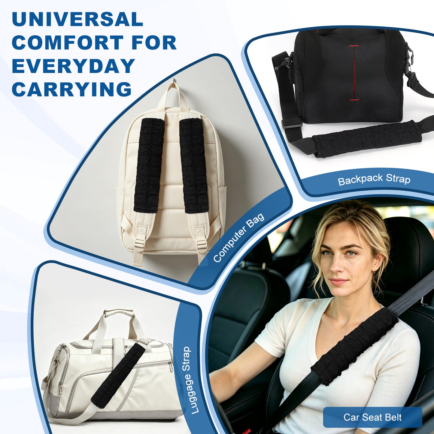 Soft Puff Seat Belt Shoulder Cover 2 Pack – Lightweight Neck & Shoulder Relief Pad for Cars, Travel & Backpacks
