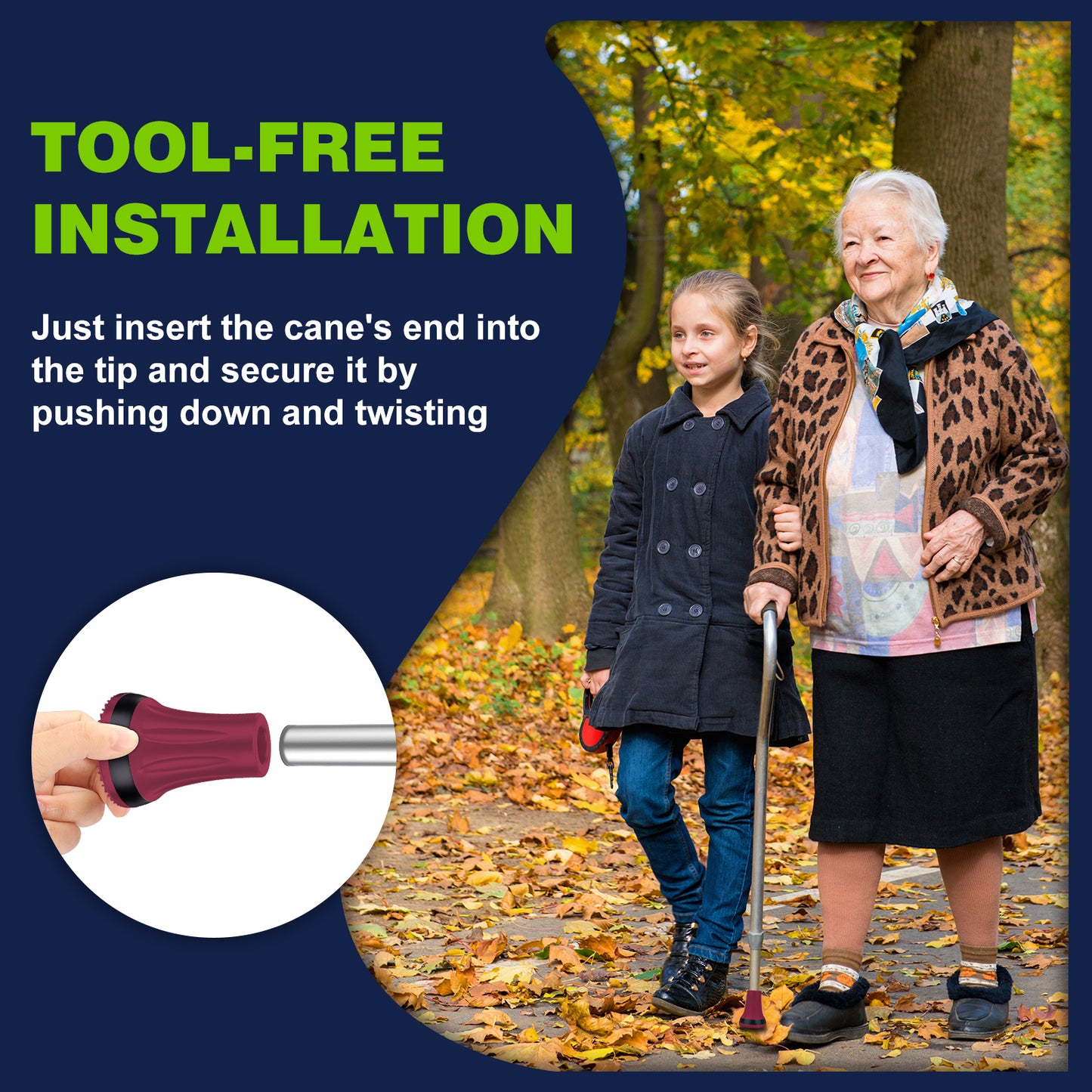 7/8" Heavy Duty Anti-Slip Cane Tips, 2-Pack