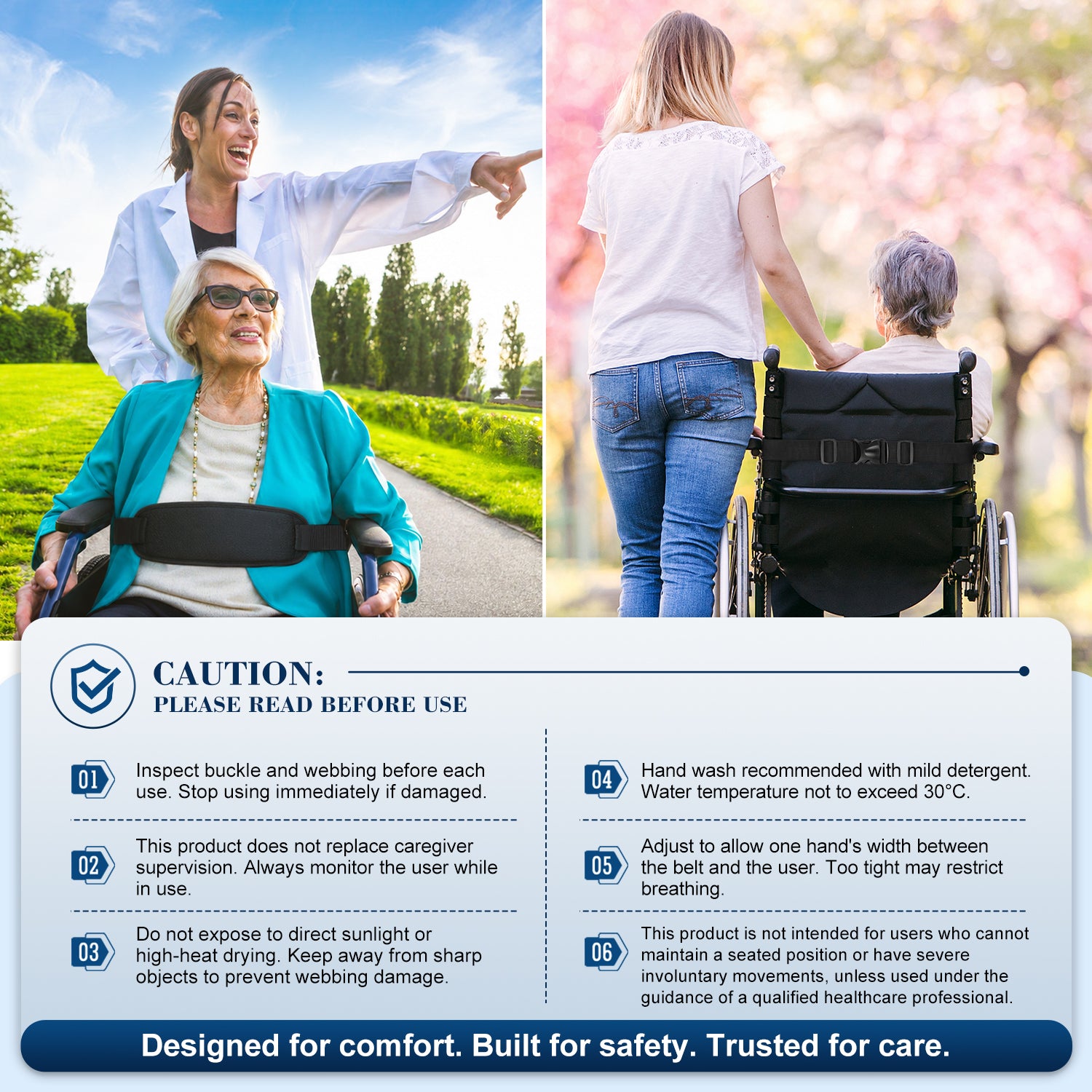 Adjustable Wheelchair Positioning Belt with Breathable Mesh Strap, Safety Support Belt for Wheelchairs and Transport Chairs