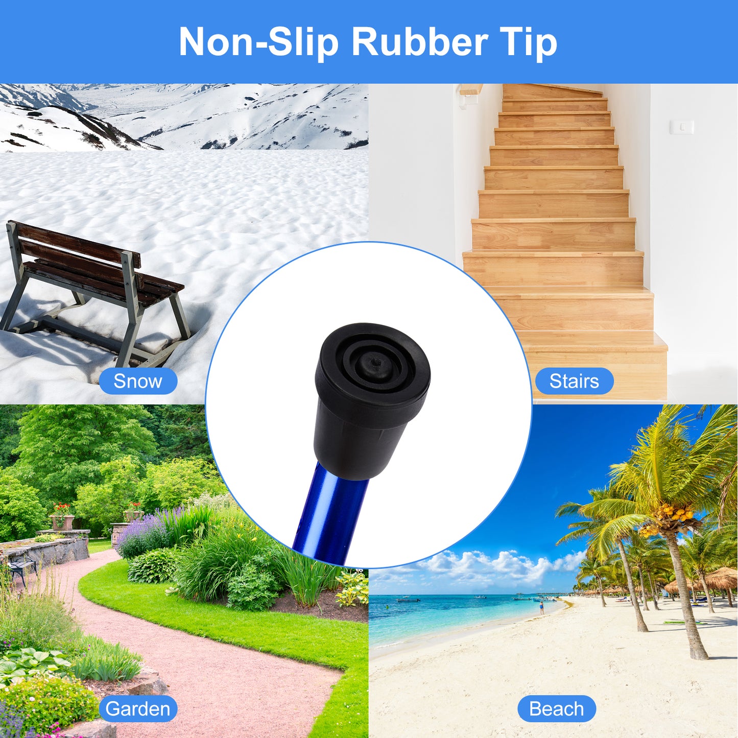 5-Level Adjustable Height Walking Stick Folding Cane