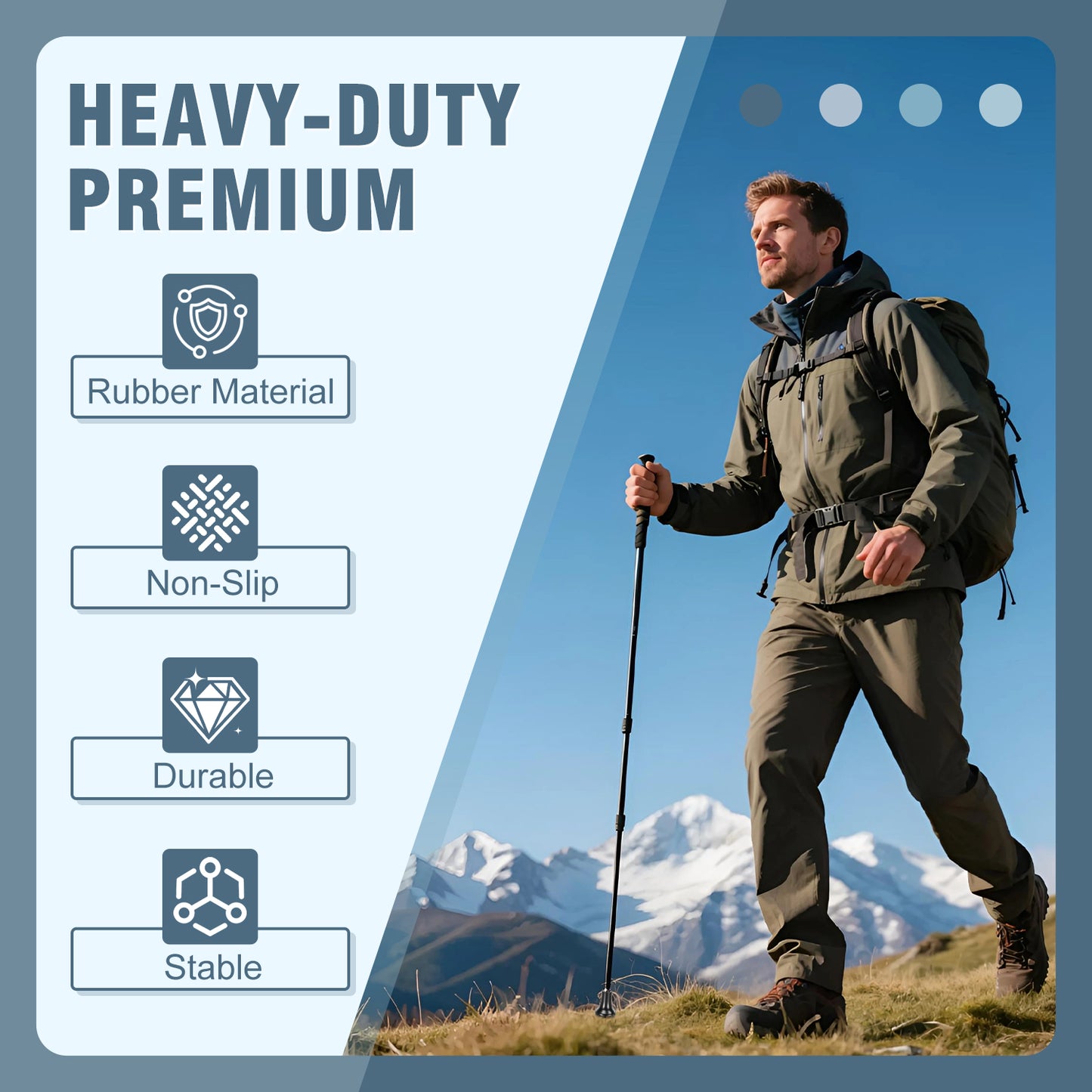 Heavy-Duty Wide Base Trekking Pole Tips – Non-Slip Rubber, Shock Absorbing