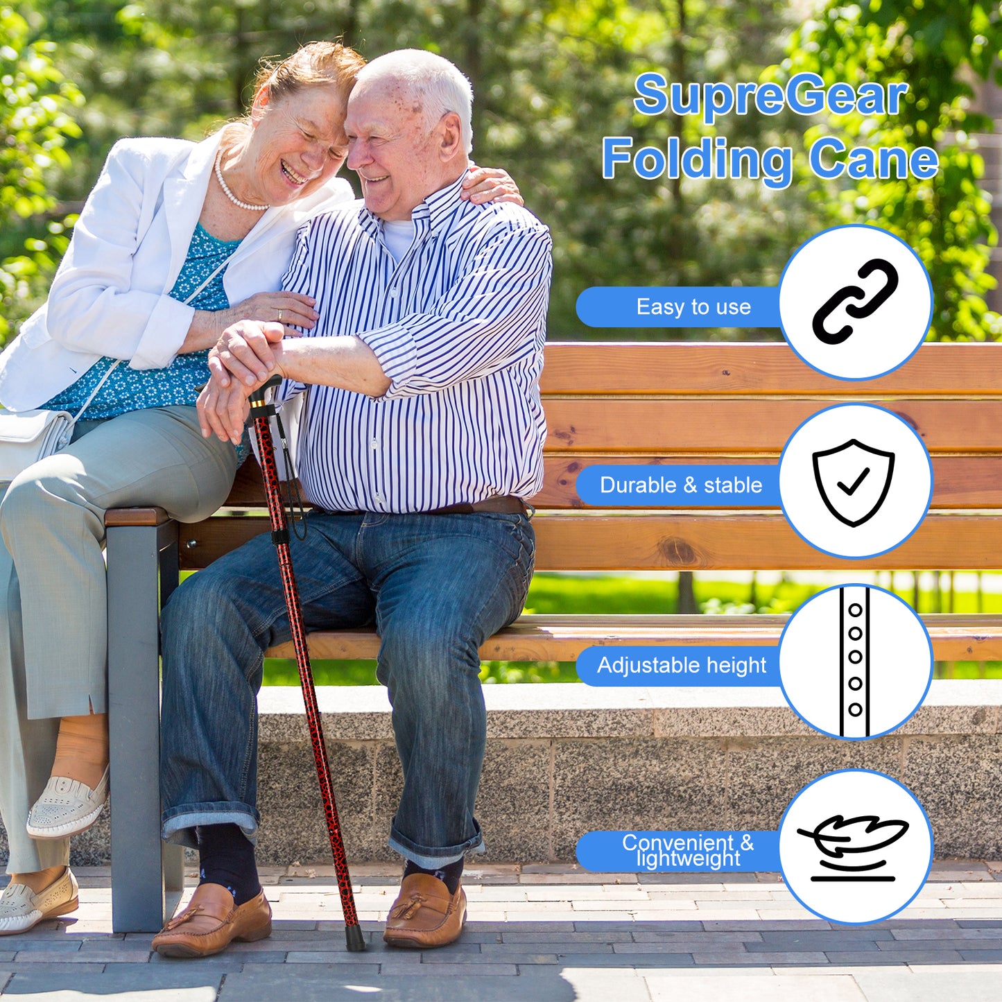 5-Level Adjustable Height Walking Stick Folding Cane