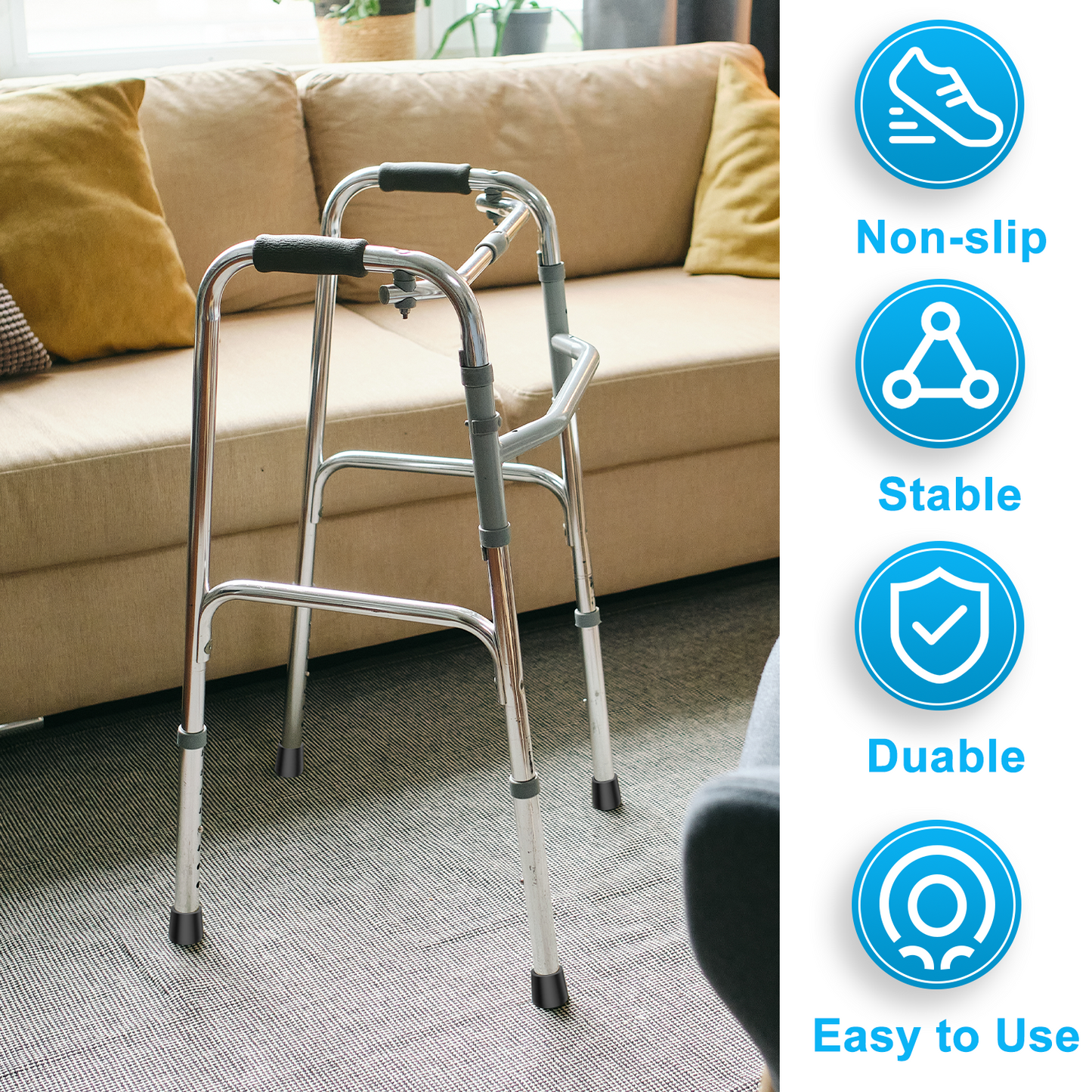 1-Inch Walker Rubber Tips (6-Pack) – Non-Skid with Metal Insert