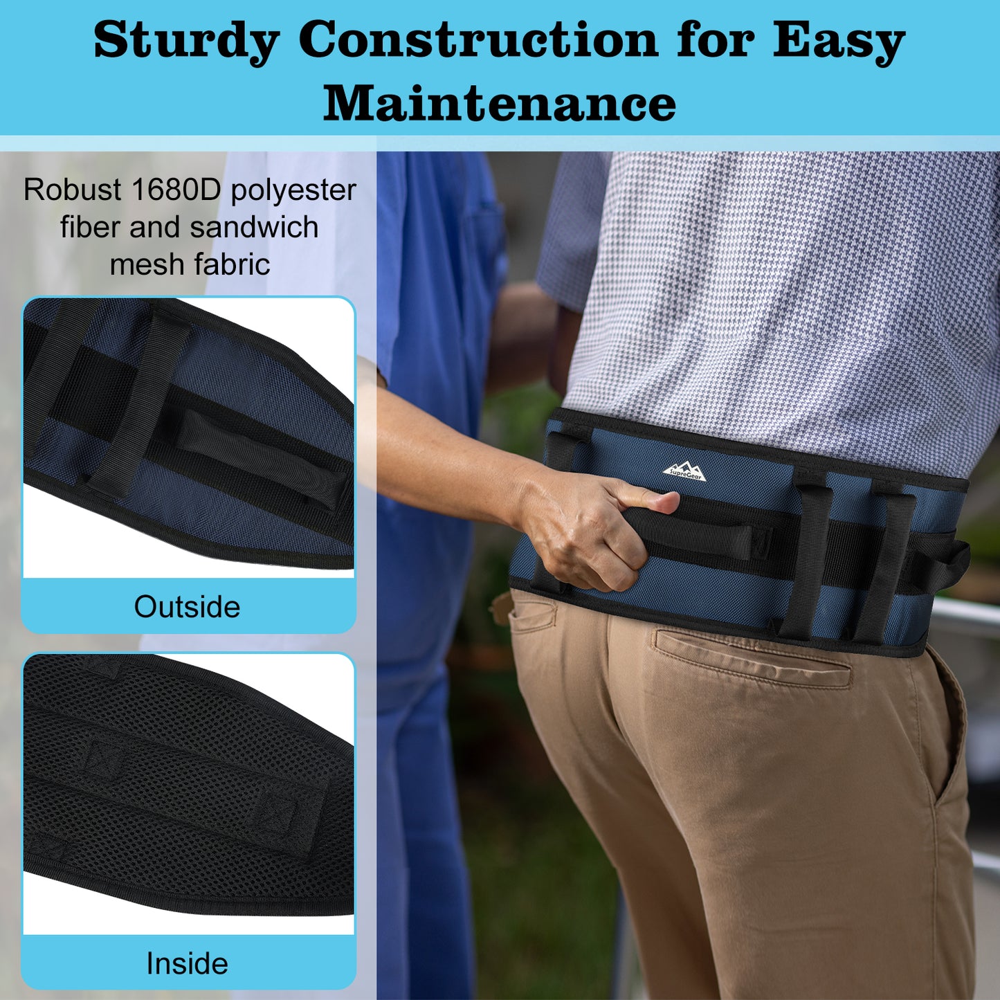 Gait Belt Transfer Aid, 7 Handles, Quick-Release Buckle