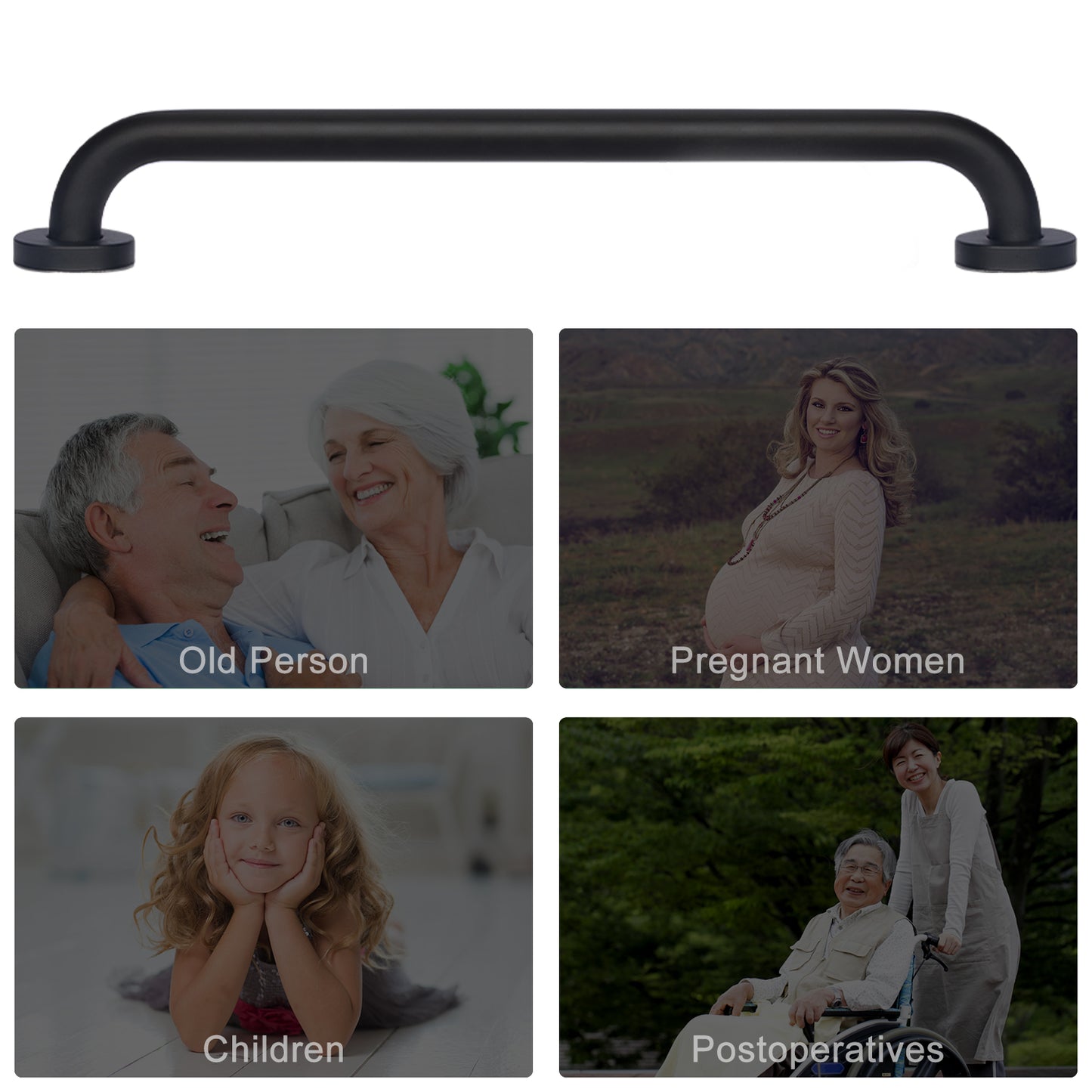 Non-Slip Black Bathroom Safety Grab Bar