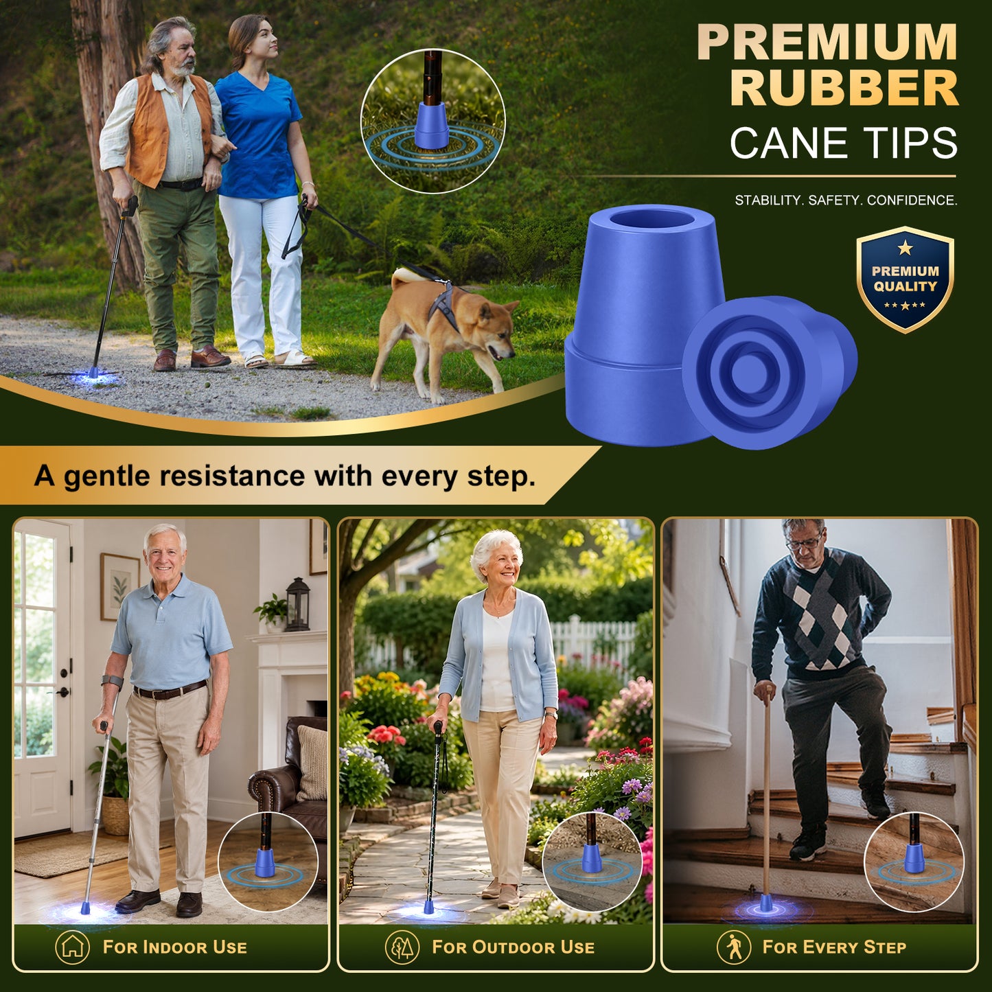 Universal Cane Tips 4-Pack Anti-Slip Rubber Replacement Tips