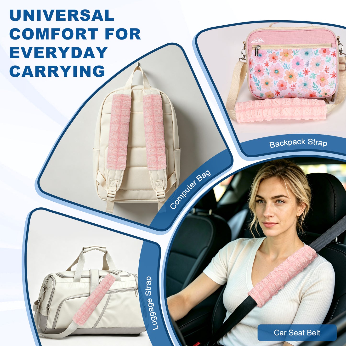Soft Puff Seat Belt Shoulder Cover 2 Pack – Lightweight Neck & Shoulder Relief Pad for Cars, Travel & Backpacks