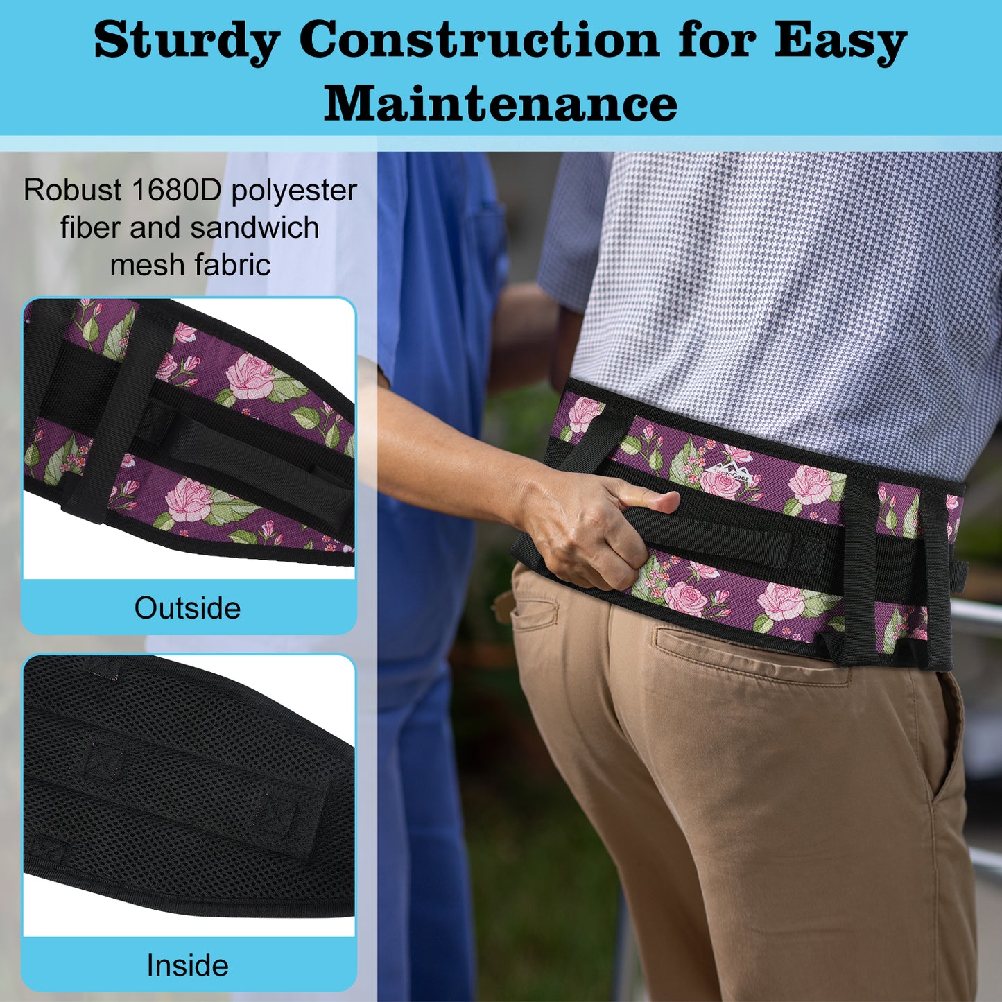 Gait Belt Transfer Aid, 7 Handles, Quick-Release Buckle