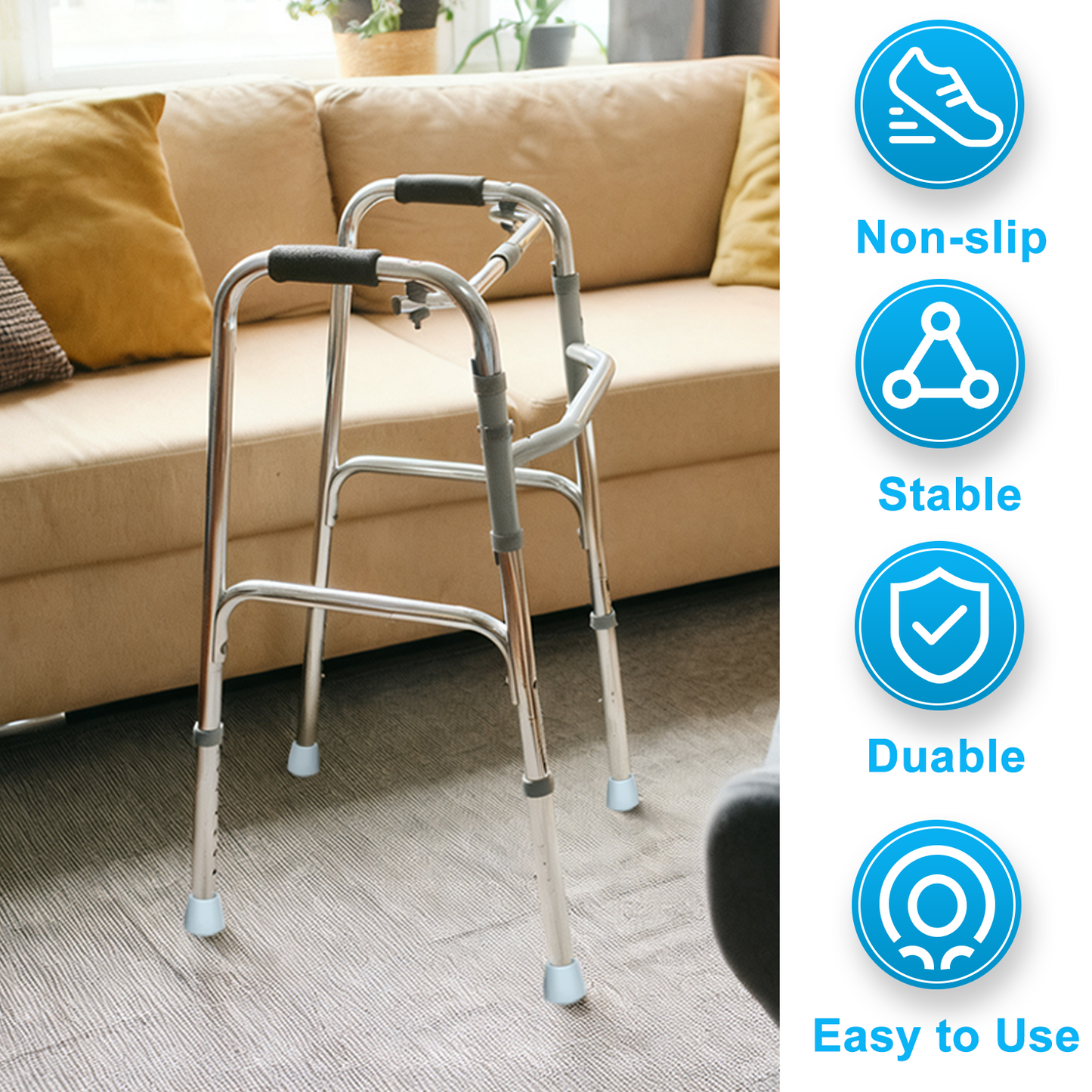 1-Inch Walker Rubber Tips (6-Pack) – Non-Skid with Metal Insert