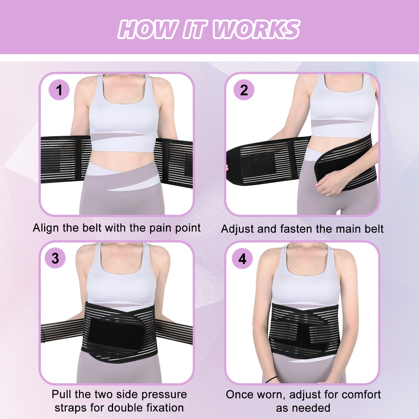 Lower Back Brace, Adjustable Lumbar Support Belt w/Splints