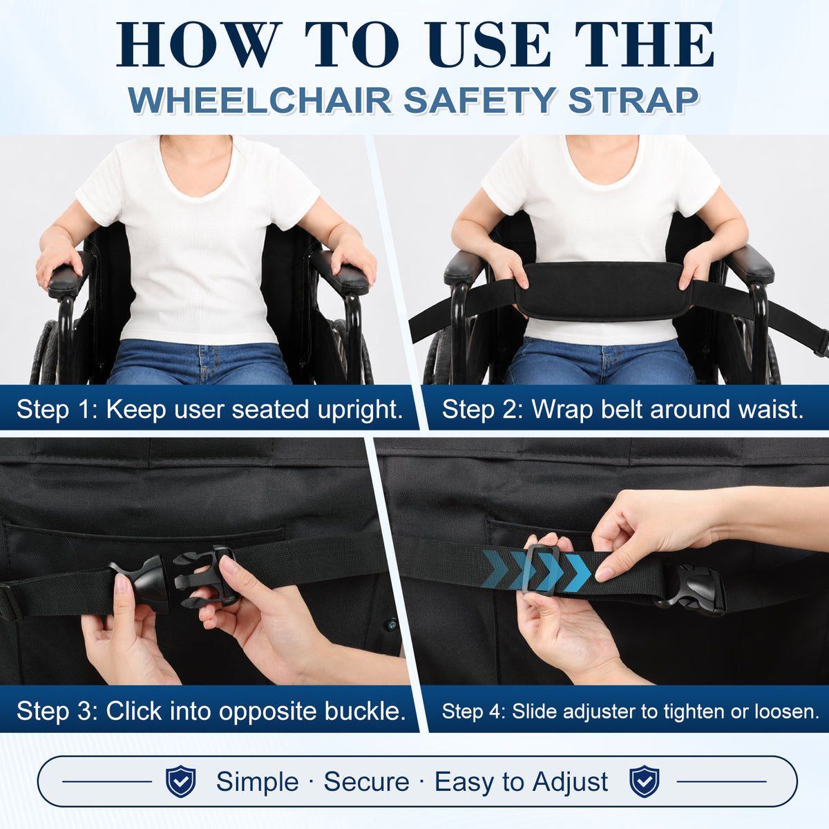 Wheelchair Positioning Belt ¨C Adjustable Breathable Mesh Support Strap for Wheelchairs, Transport Chairs & Mobility Scooters