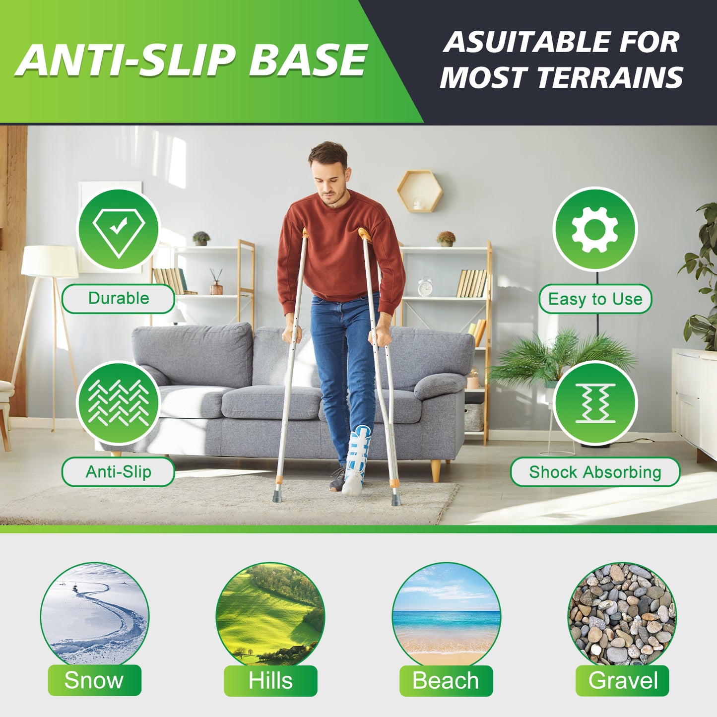 1 Inch Replacement Cane Tips Anti Slip Rubber with Metal Insert
