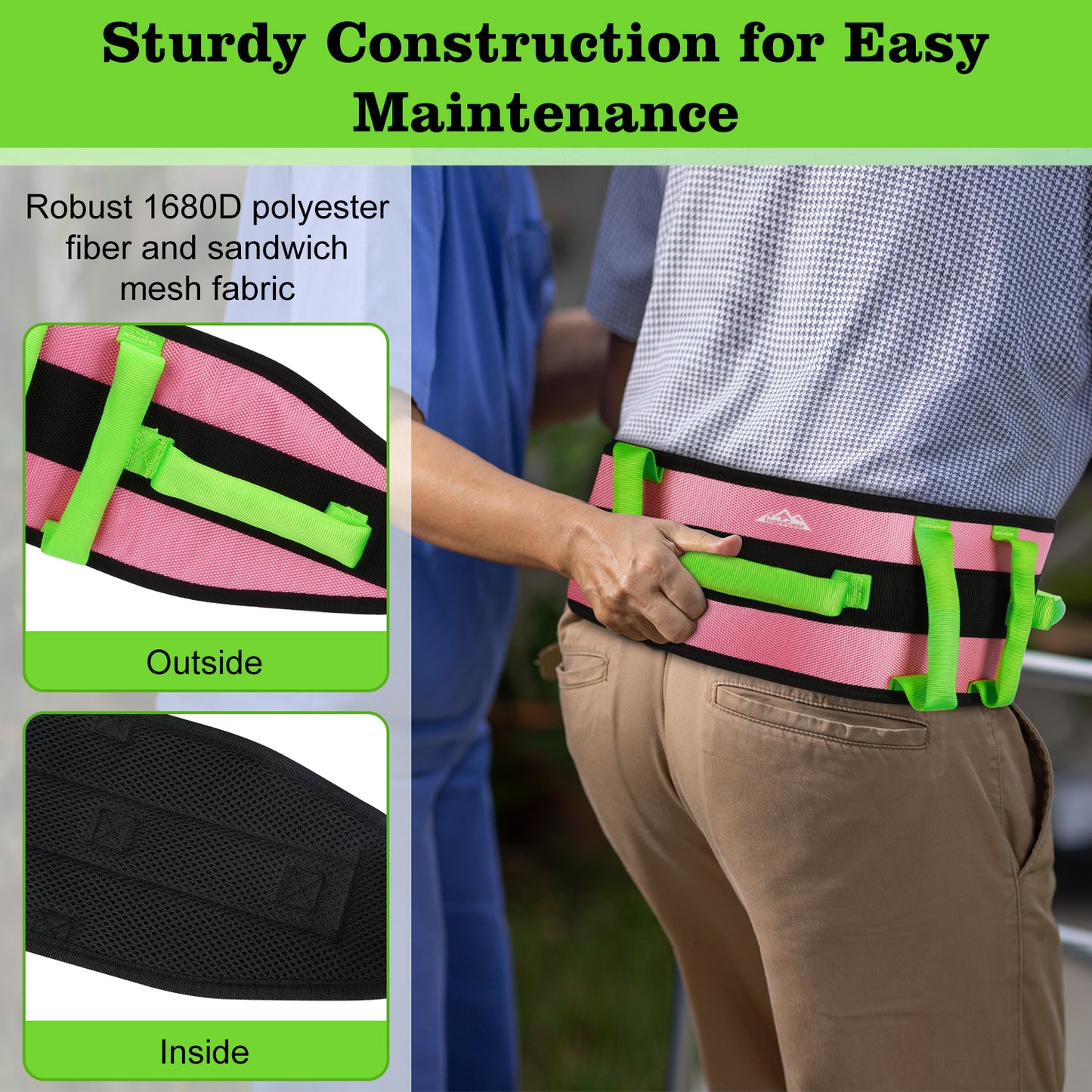 Gait Belt Transfer Aid, 7 Handles, Quick-Release Buckle