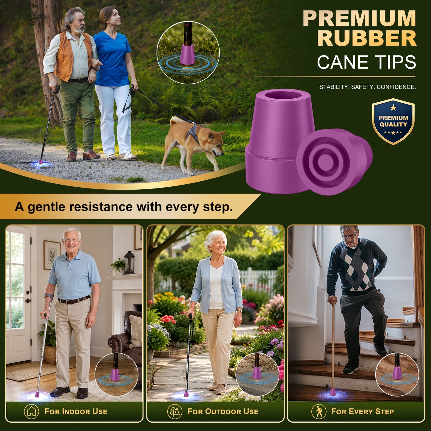 Universal Cane Tips 4-Pack Anti-Slip Rubber Replacement Tips