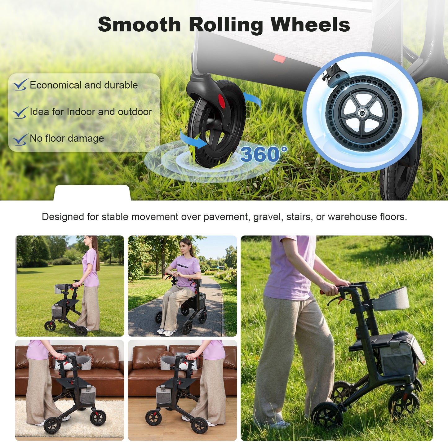 Carbon Fiber Foldable Rollator Walker, Ultra-Light Strong Mobility Cart for Seniors with Easy-Lift Design for Home, Travel & Daily Use