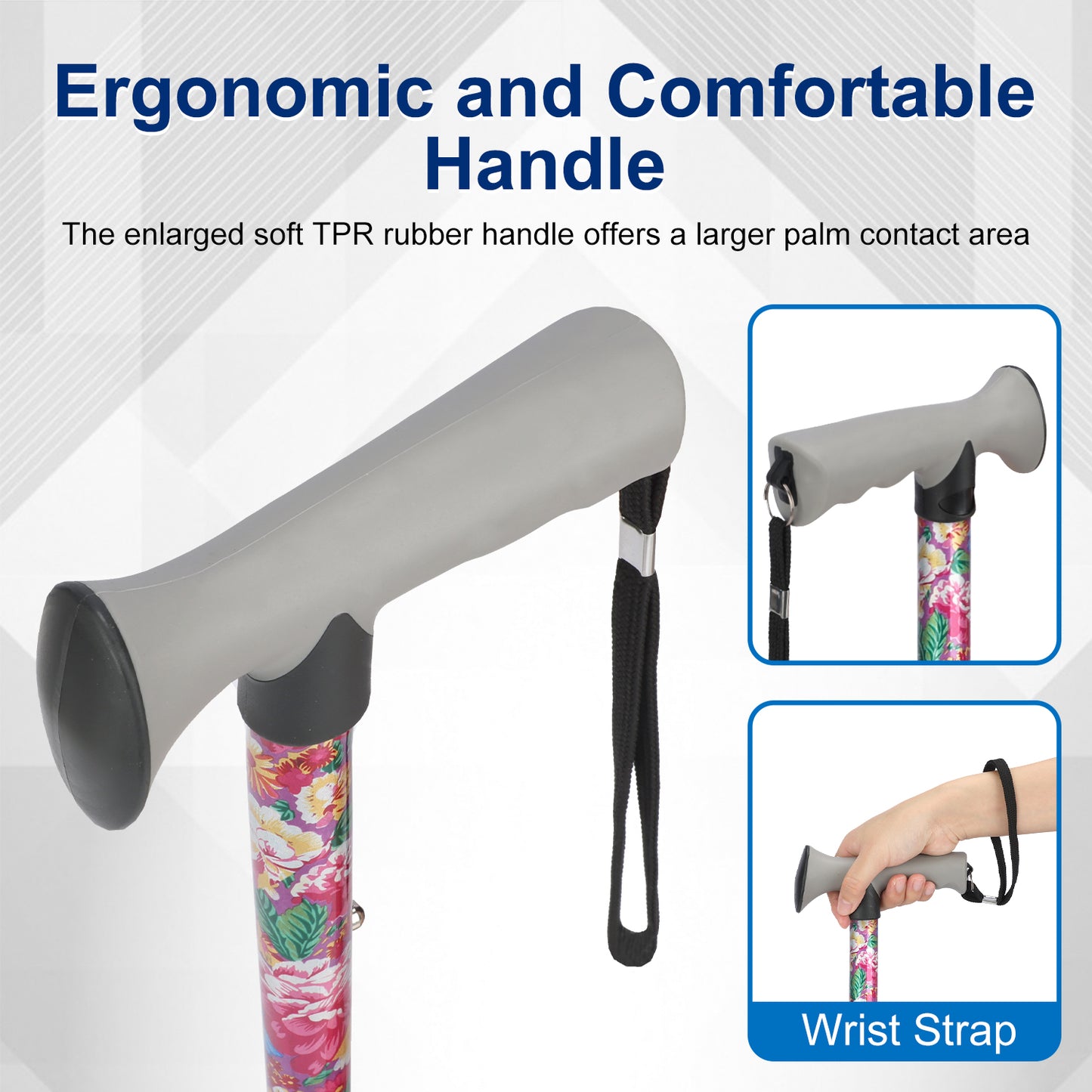 Folding Walking Cane, 5 Height Levels, Supports up to 250 lbs