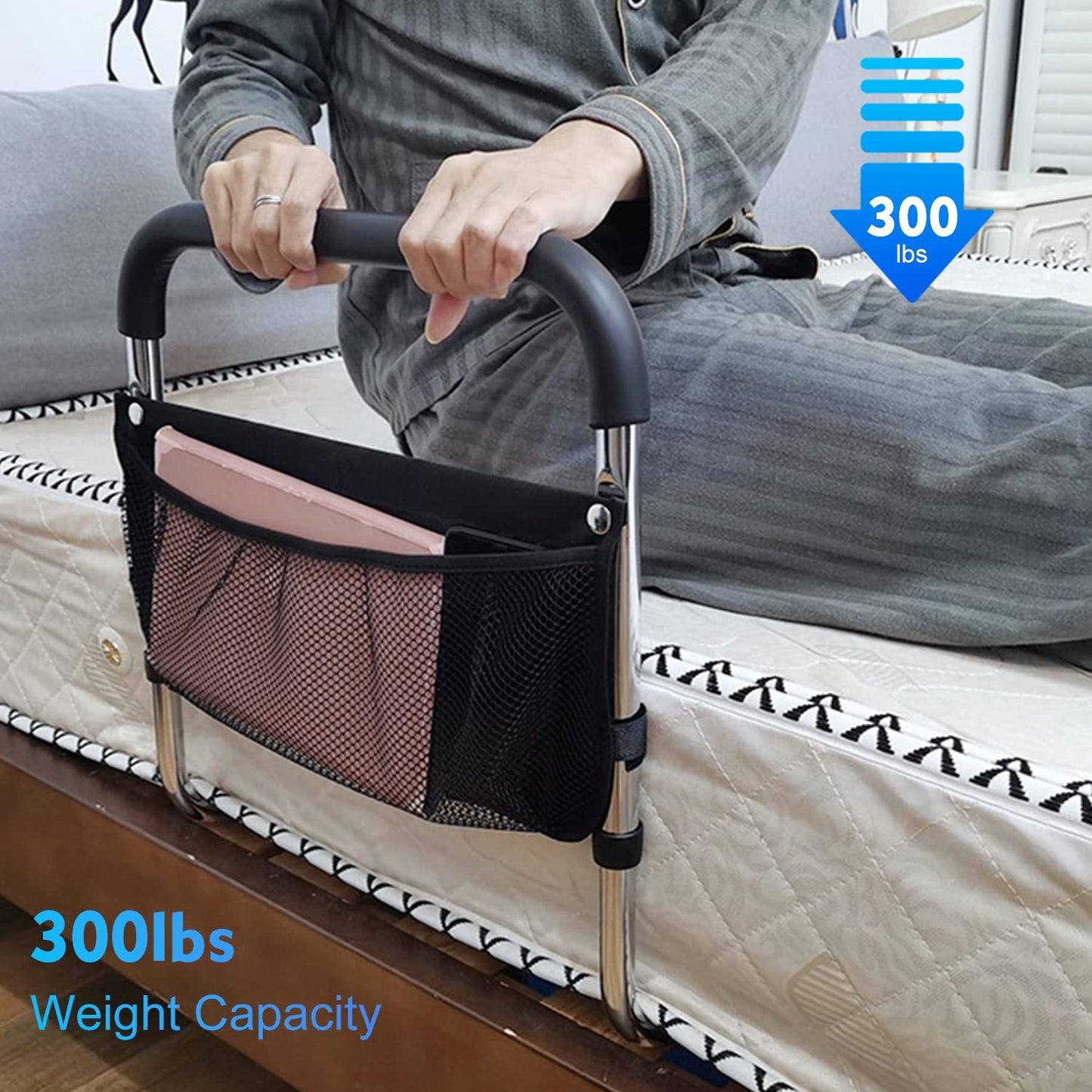 Adjustable Bed Rail with Storage Bag and Fixing Strap