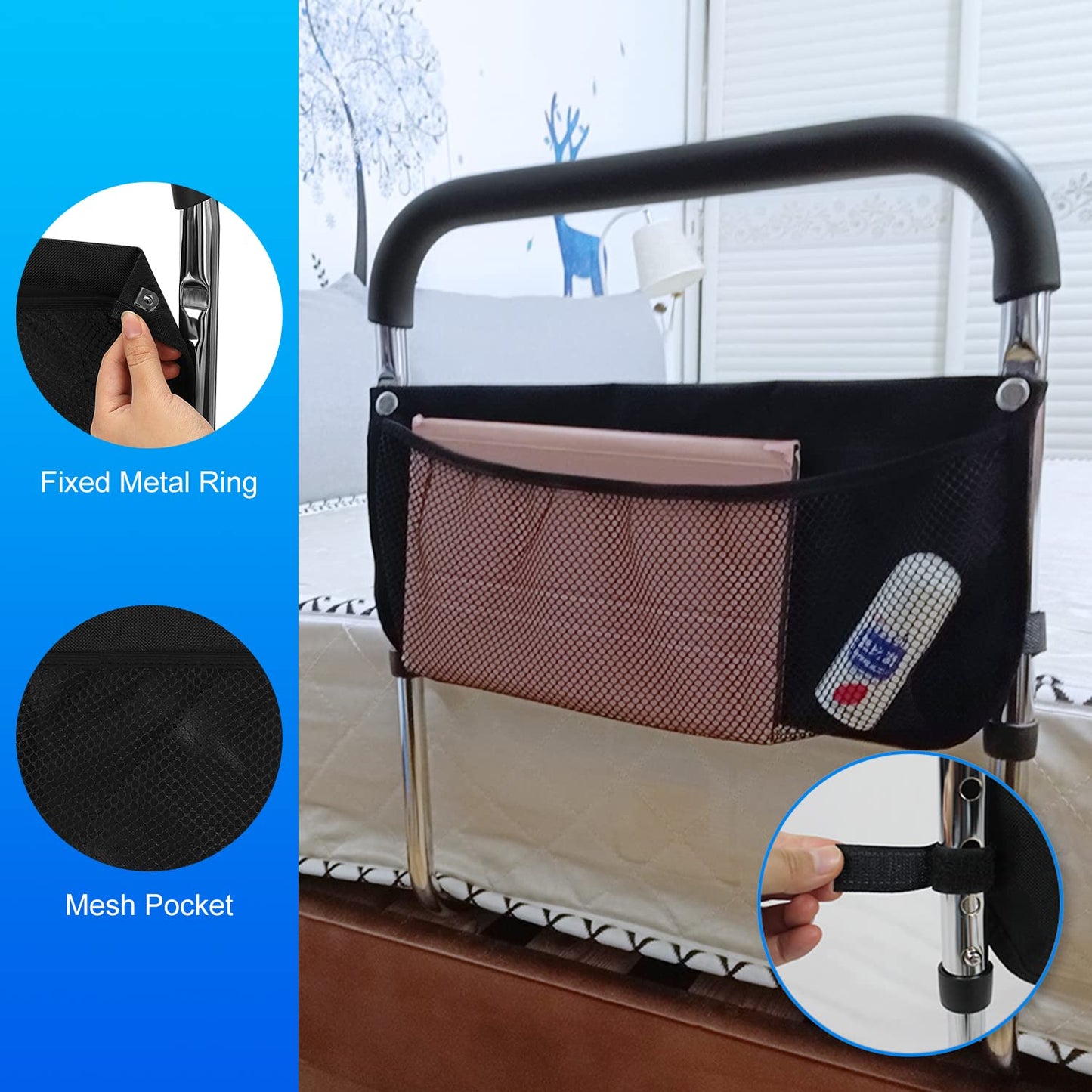 Adjustable Bed Rail with Storage Bag and Fixing Strap