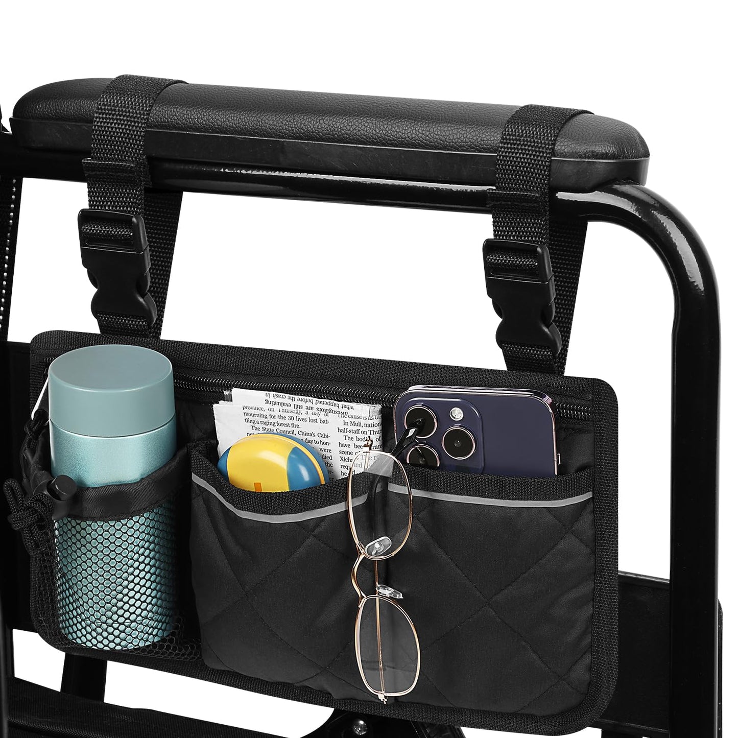 6 Pocket Wheelchair Side Bag with Reflective Stripes