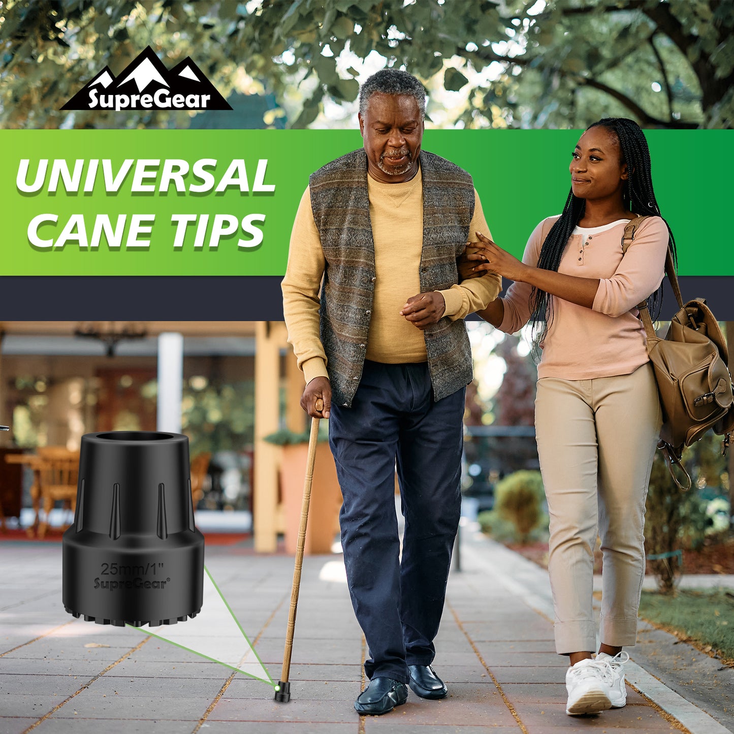 1-Inch Replacement Cane Tips – Anti-Slip Durable Rubber with Metal Insert