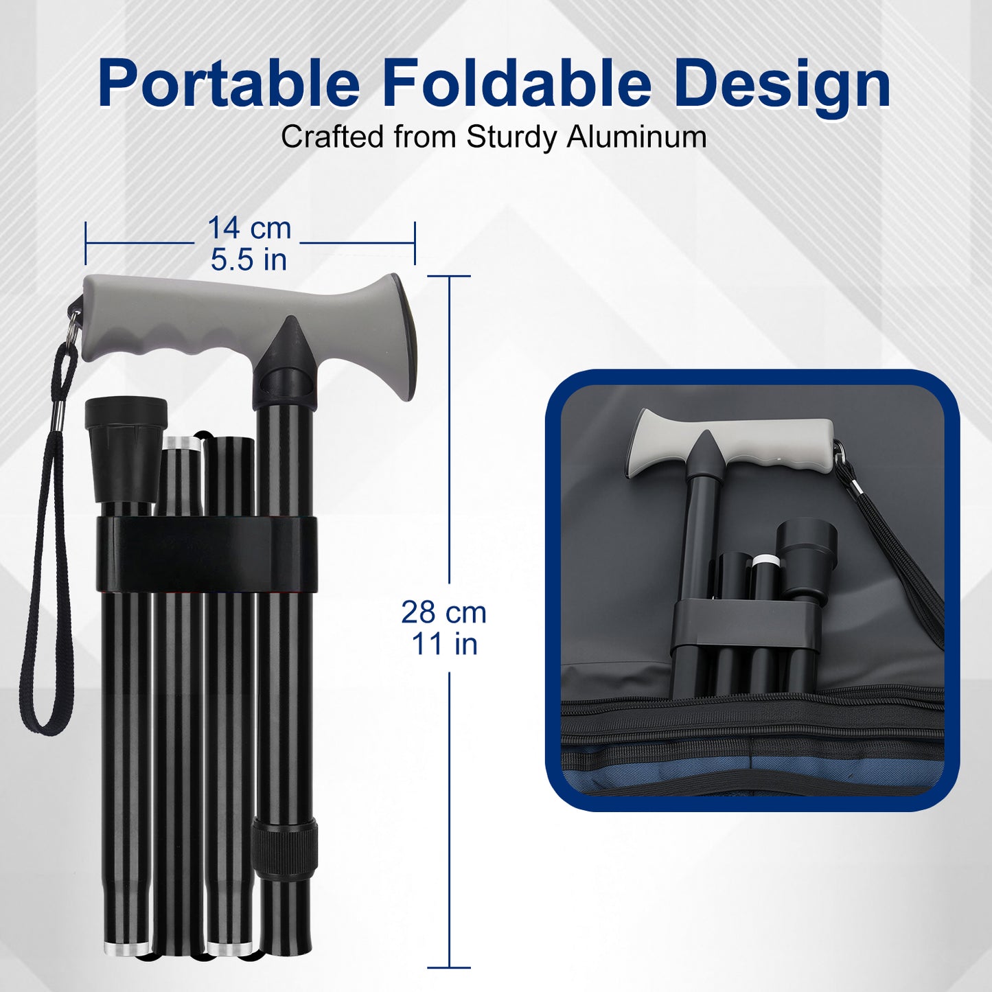 Folding Walking Cane, 5 Height Levels, Supports up to 250 lbs