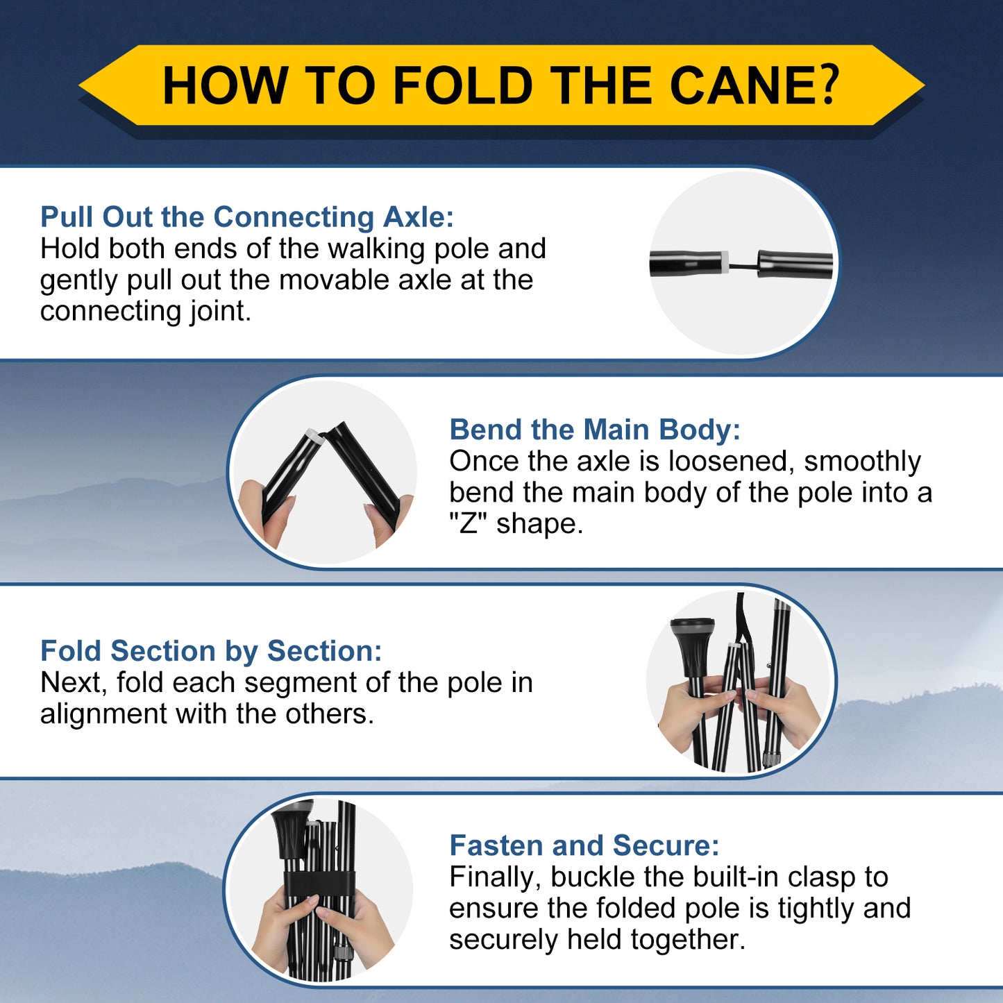 Foldable Adjustable Walking Cane with Offset Ergonomic Handle & All-Terrain Tip