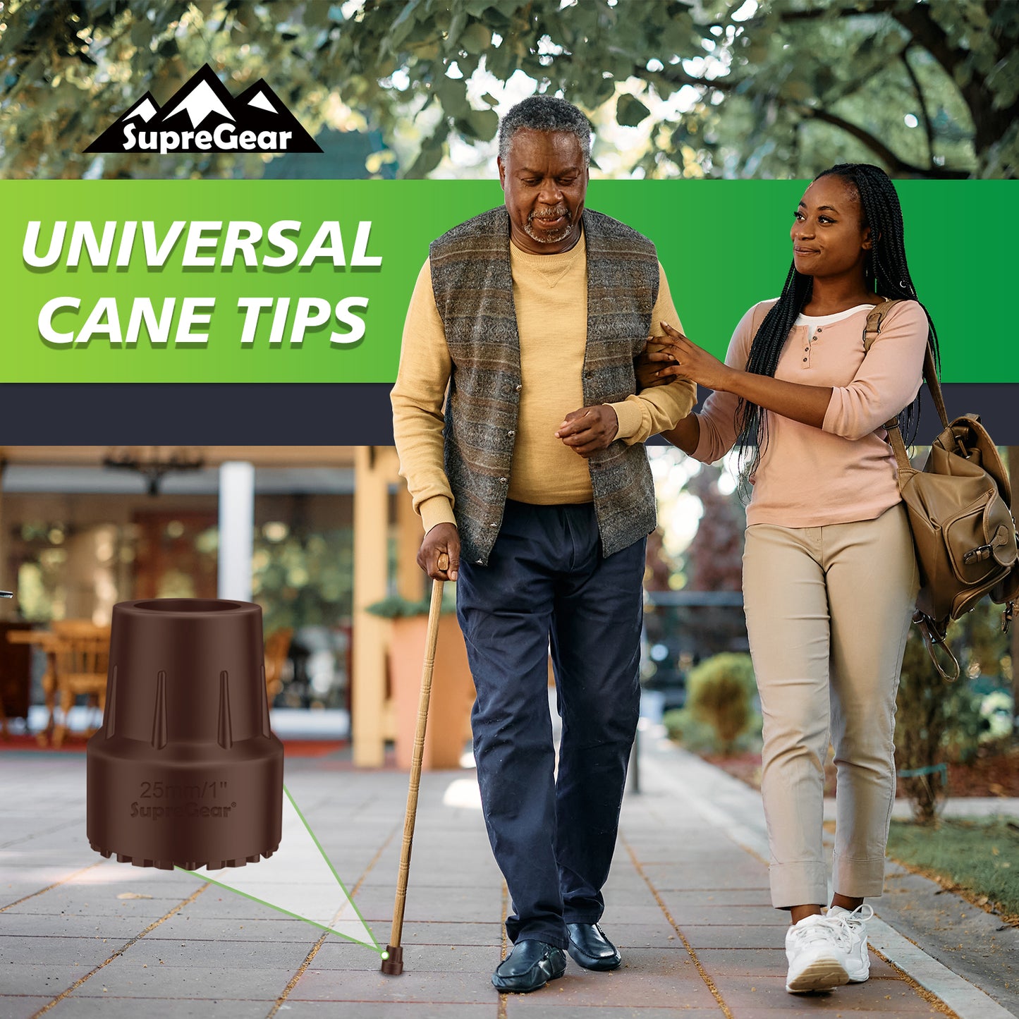 1 Inch Replacement Cane Tips Anti Slip Rubber with Metal Insert