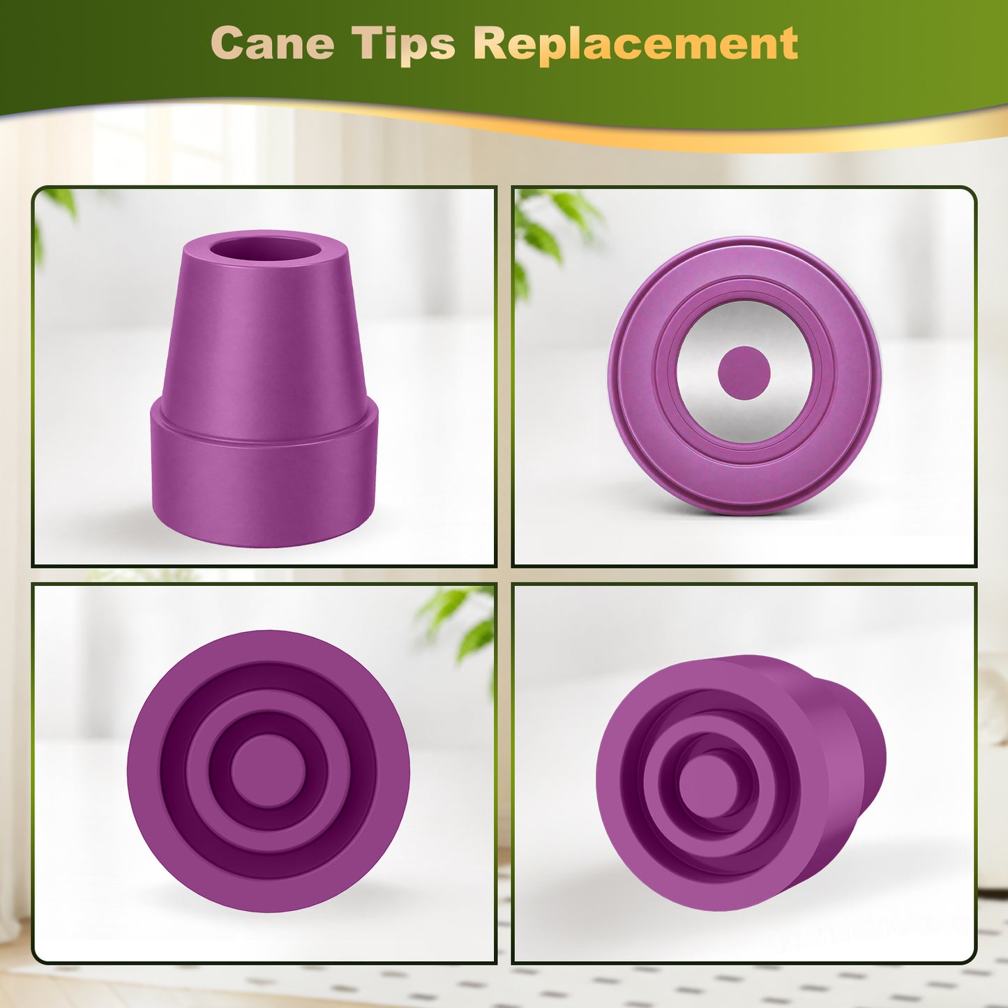 Universal Cane Tips 4-Pack Anti-Slip Rubber Replacement Tips