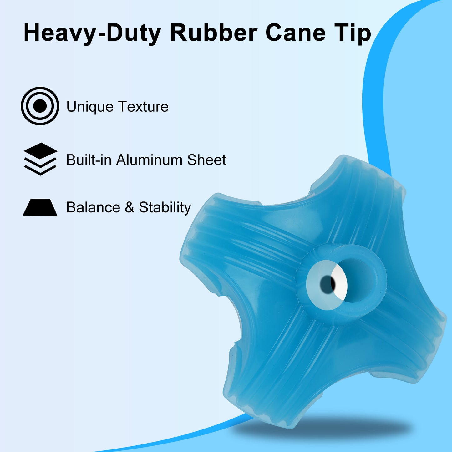 Self-Standing Cane Tip, Rubber Quad Base for Canes & Walking Sticks