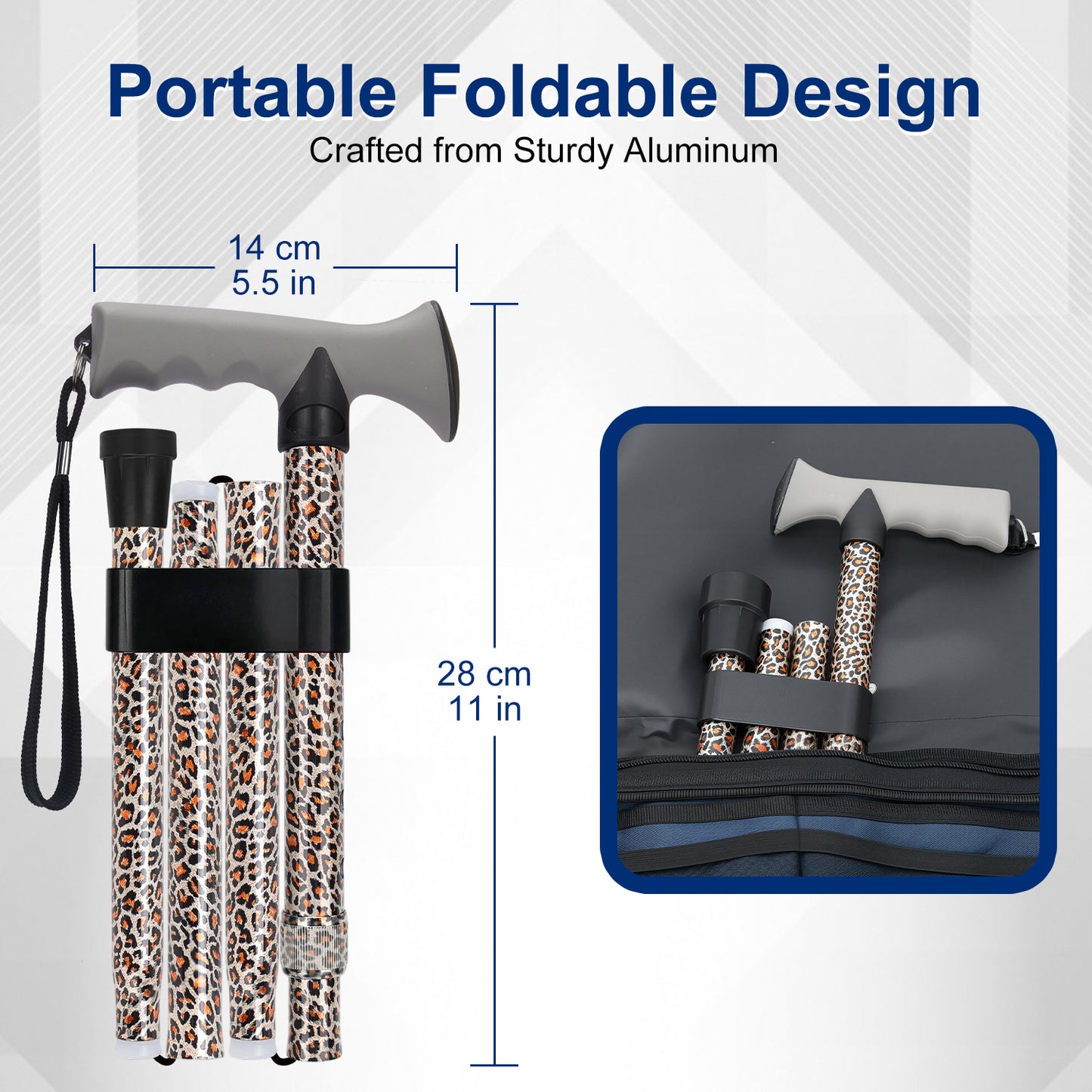 Folding Walking Cane, 5 Height Levels, Supports up to 250 lbs