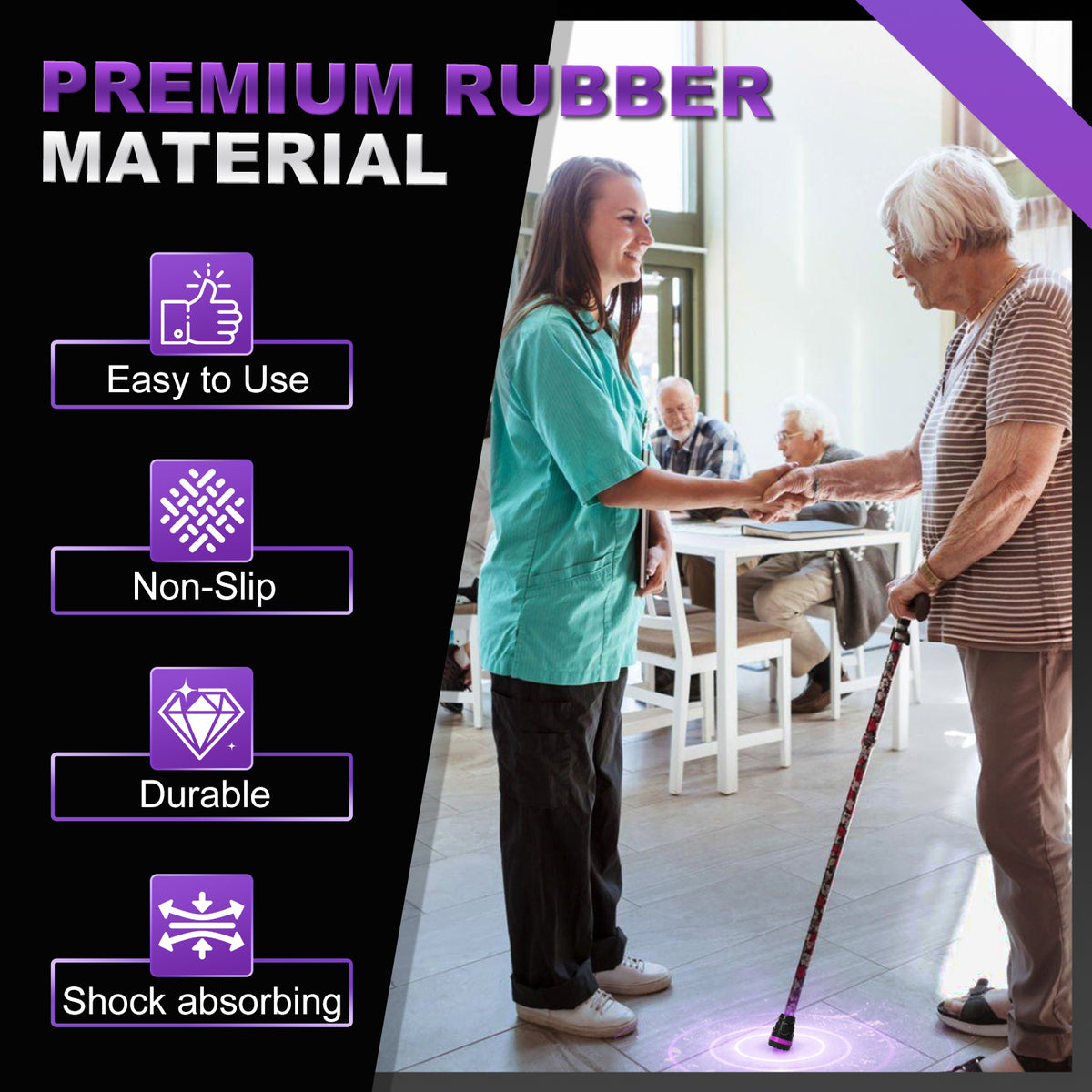 3/4 Inch Cane Tips, Non-Slip Rubber Replacement Tips for Walking Canes, Heavy-Duty All-Terrain Feet with Metal Insert, 2-Pack
