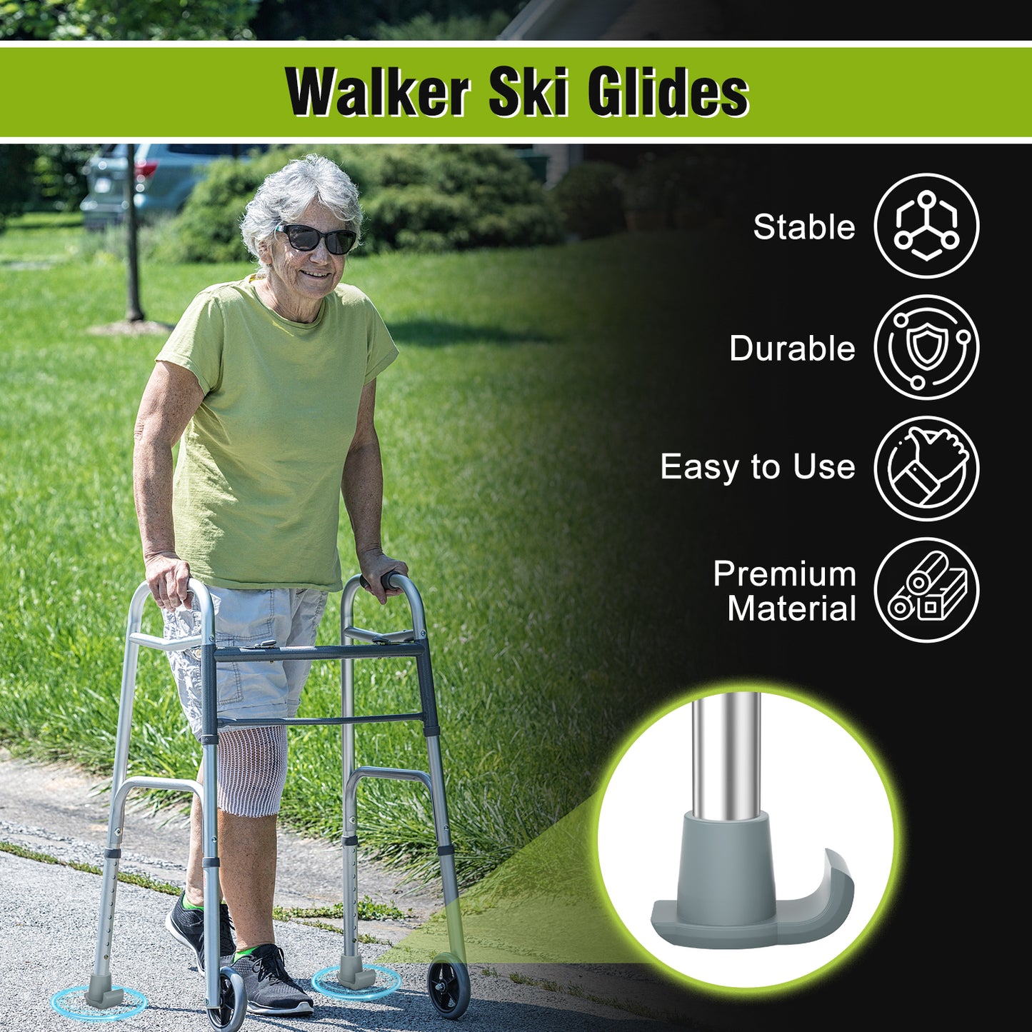 Walker Ski Glides (2-Pack) – Durable Glider Caps for Seniors Walkers