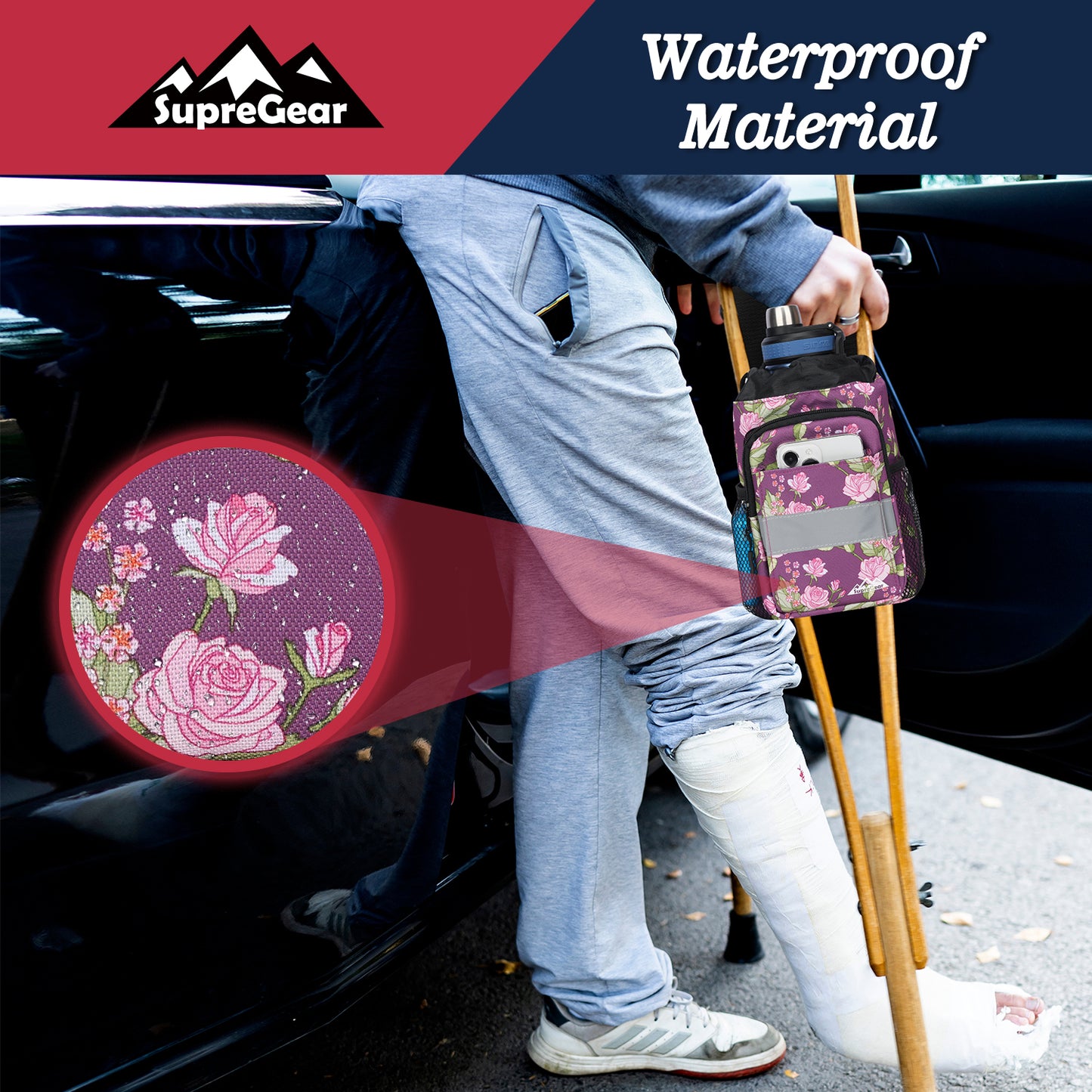 Crutch Bag with Pockets, Reflective Strip