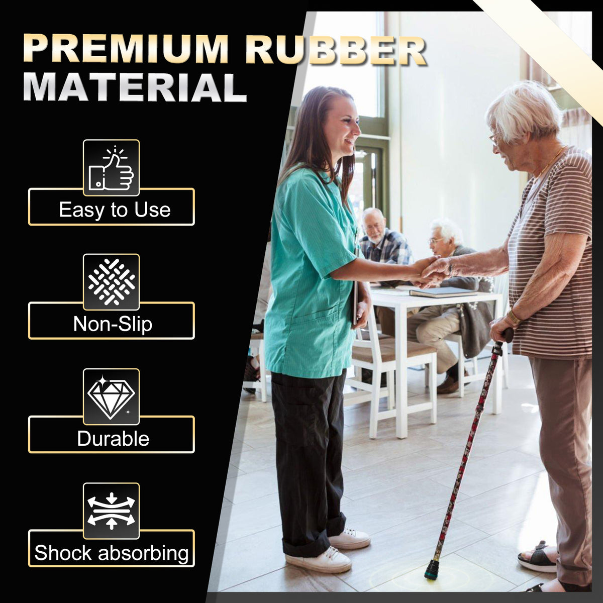 3/4 Inch Cane Tips, Non-Slip Rubber Replacement Tips for Walking Canes, Heavy-Duty All-Terrain Feet with Metal Insert, 2-Pack