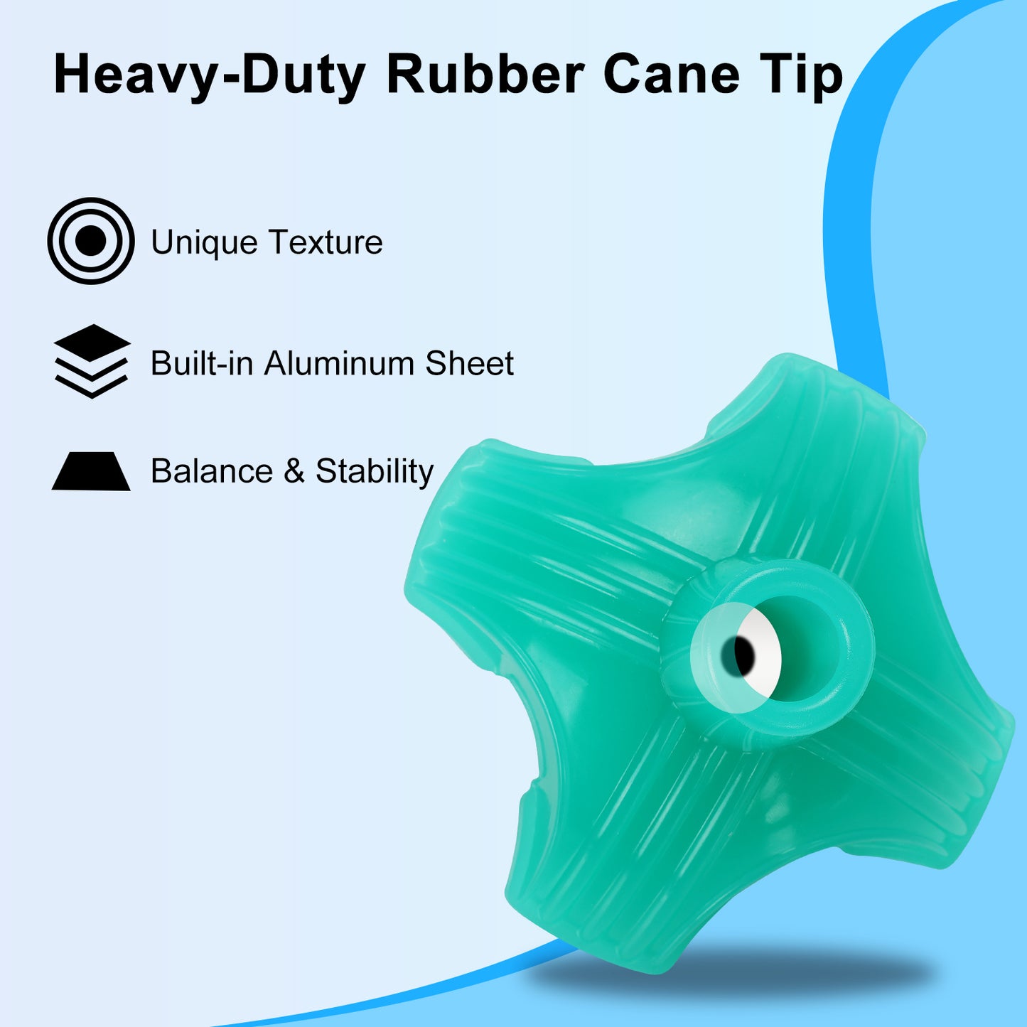 Self-Standing Cane Tip, Rubber Quad Base for Canes & Walking Sticks