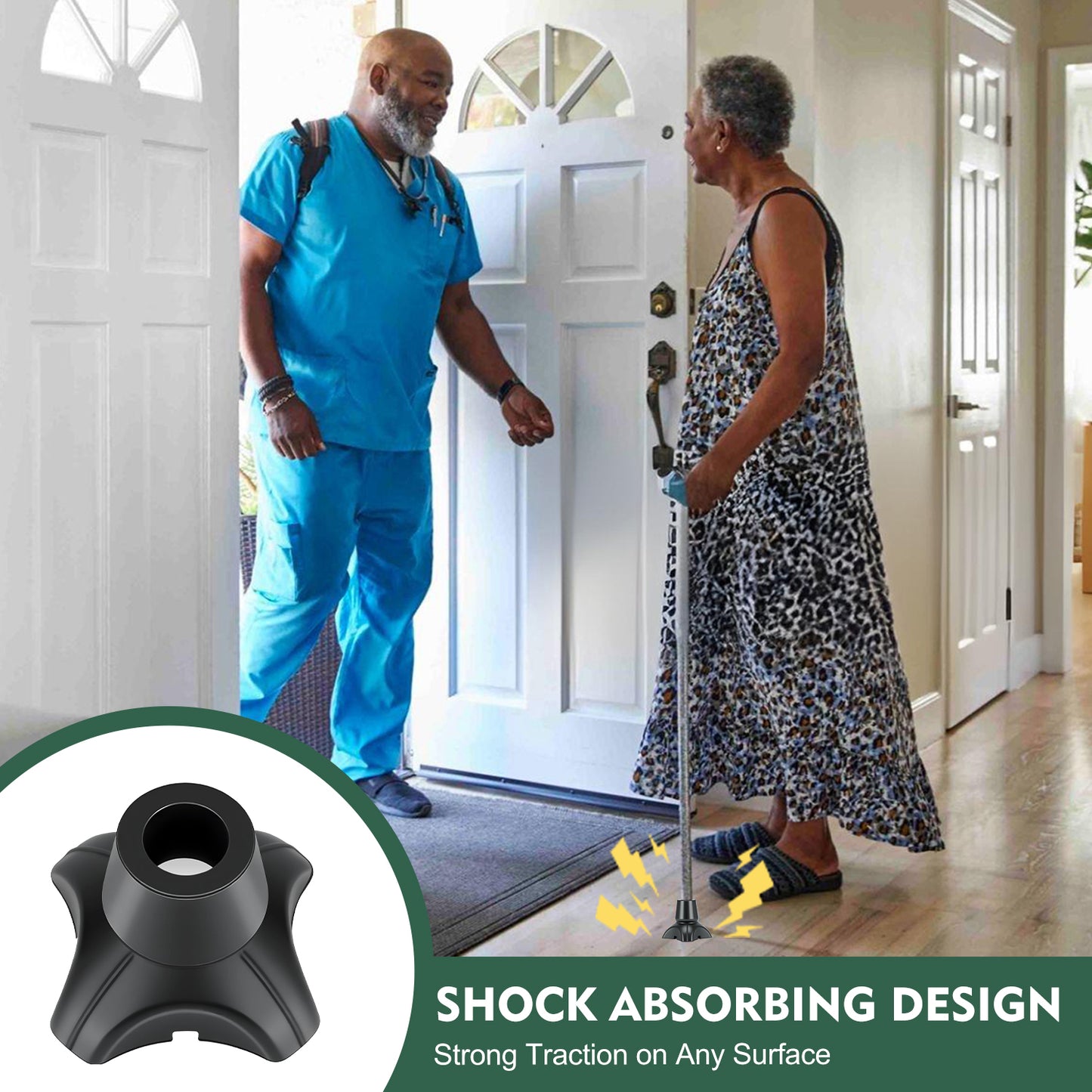 Quad Cane Tips 2 Pack – Non-Slip 4-Prong Rubber Replacement Feet with Reinforced Metal Insert for Walking Canes