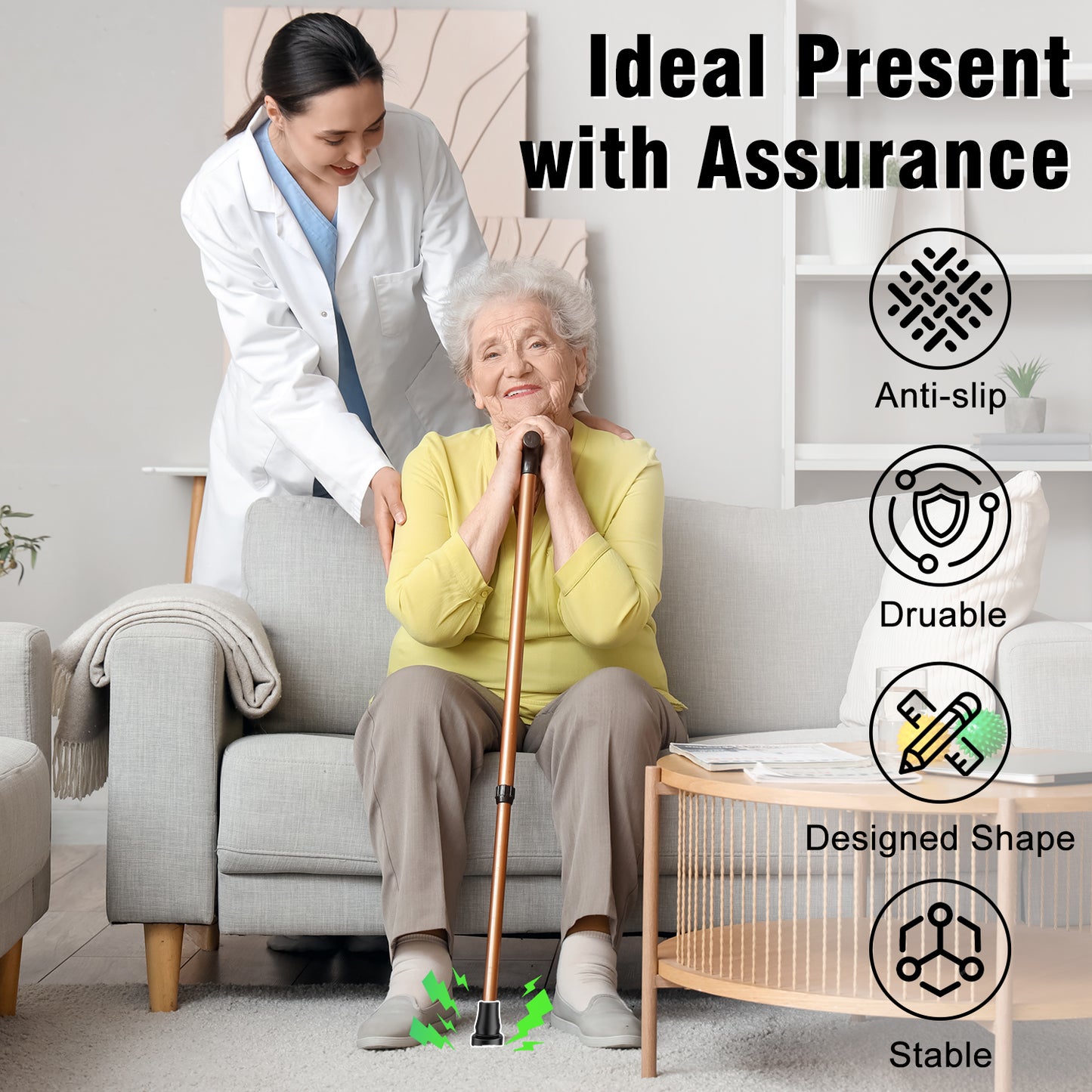 Heavy Duty 3/4" Cane Tips, Anti-Slip Rubber Feet