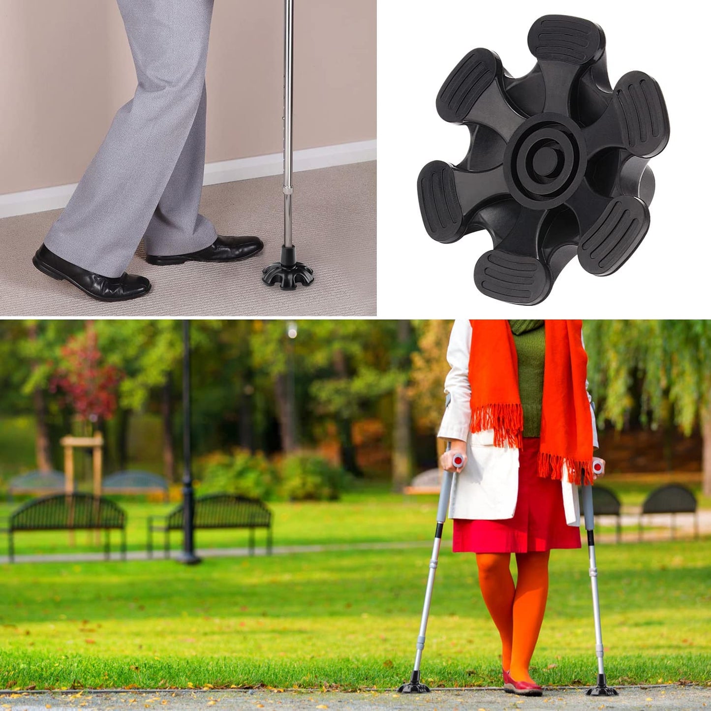 Save 40% - Cane Set: Folding Cane x 1, 4-Prong Cane Tips (3/4" ) x 1, 6-Prong Cane Tips (3/4" ) x 1