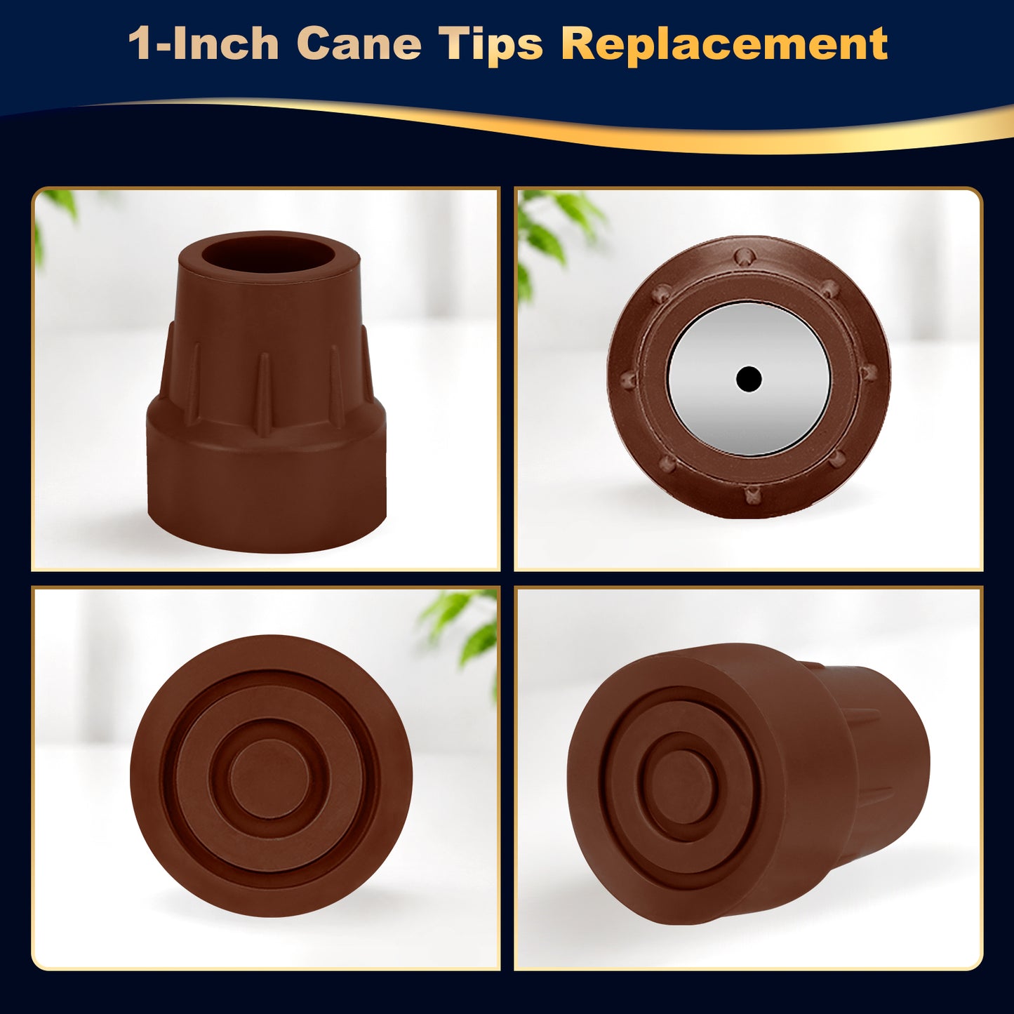 1 Inch Cane Tips 4 Pack Rubber Replacement Crutch Tips for Walker Cane
