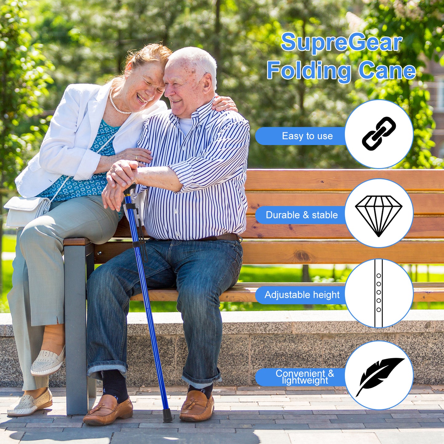 5-Level Adjustable Height Walking Stick Folding Cane