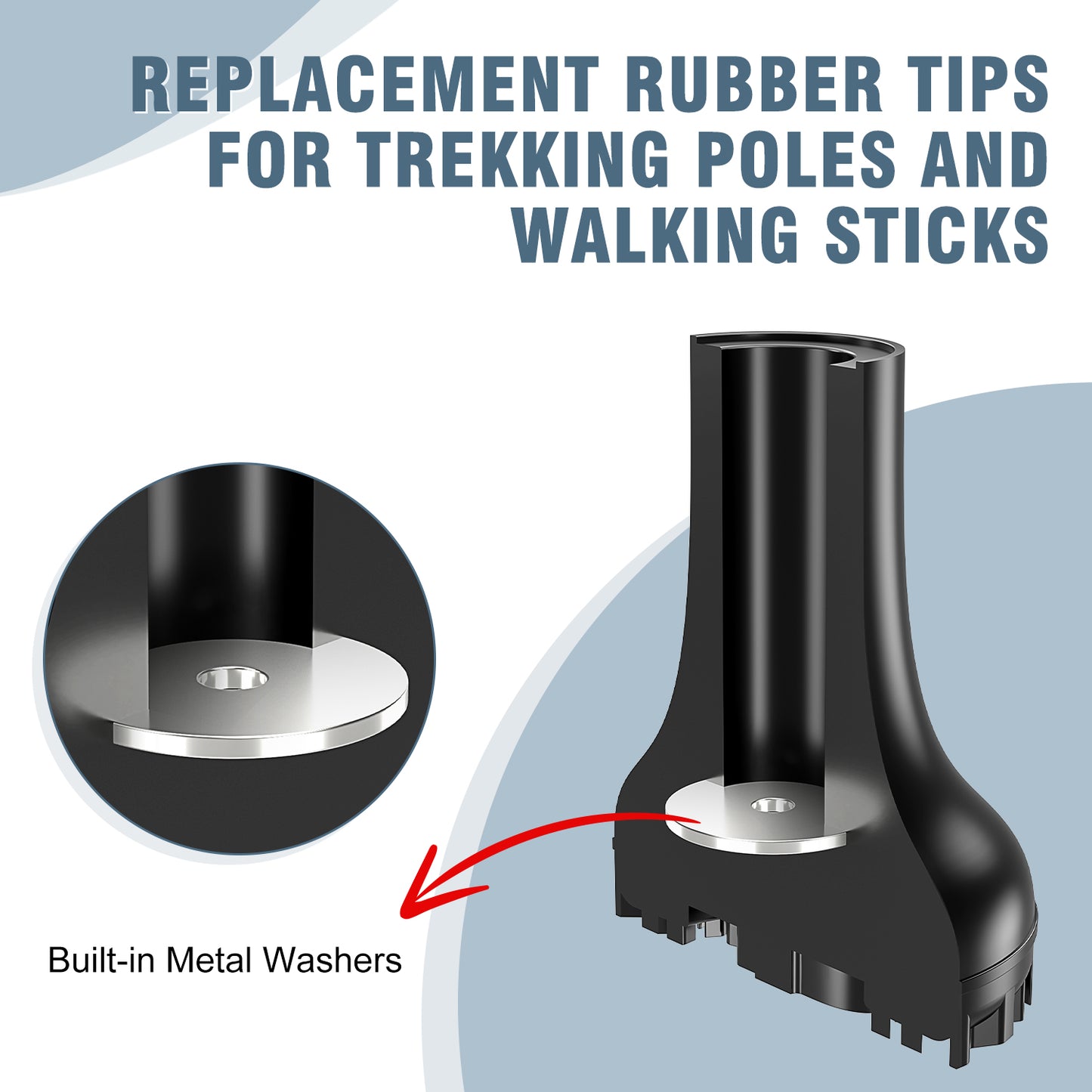 Heavy-Duty Wide Base Trekking Pole Tips – Non-Slip Rubber, Shock Absorbing