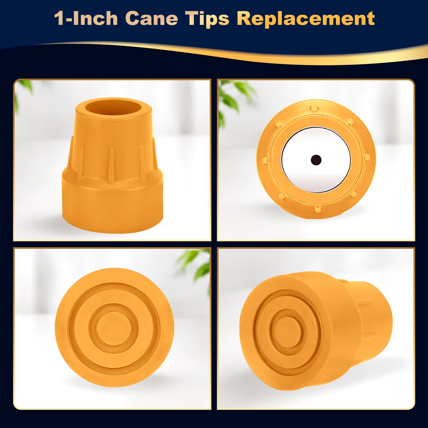 1 Inch Cane Tips 4 Pack Rubber Replacement Crutch Tips for Walker Cane