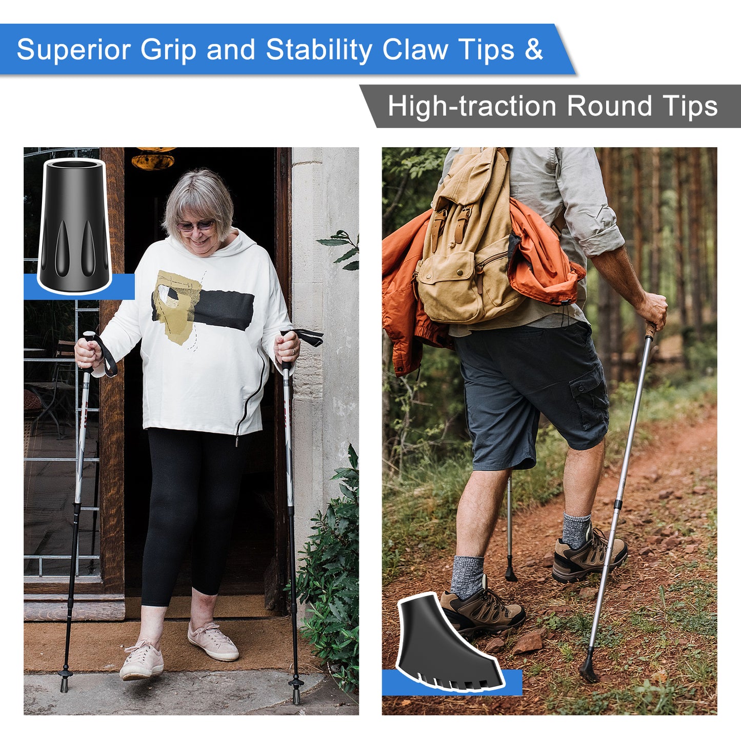 10-Pack Replacement Rubber Tips for Trekking & Hiking Poles