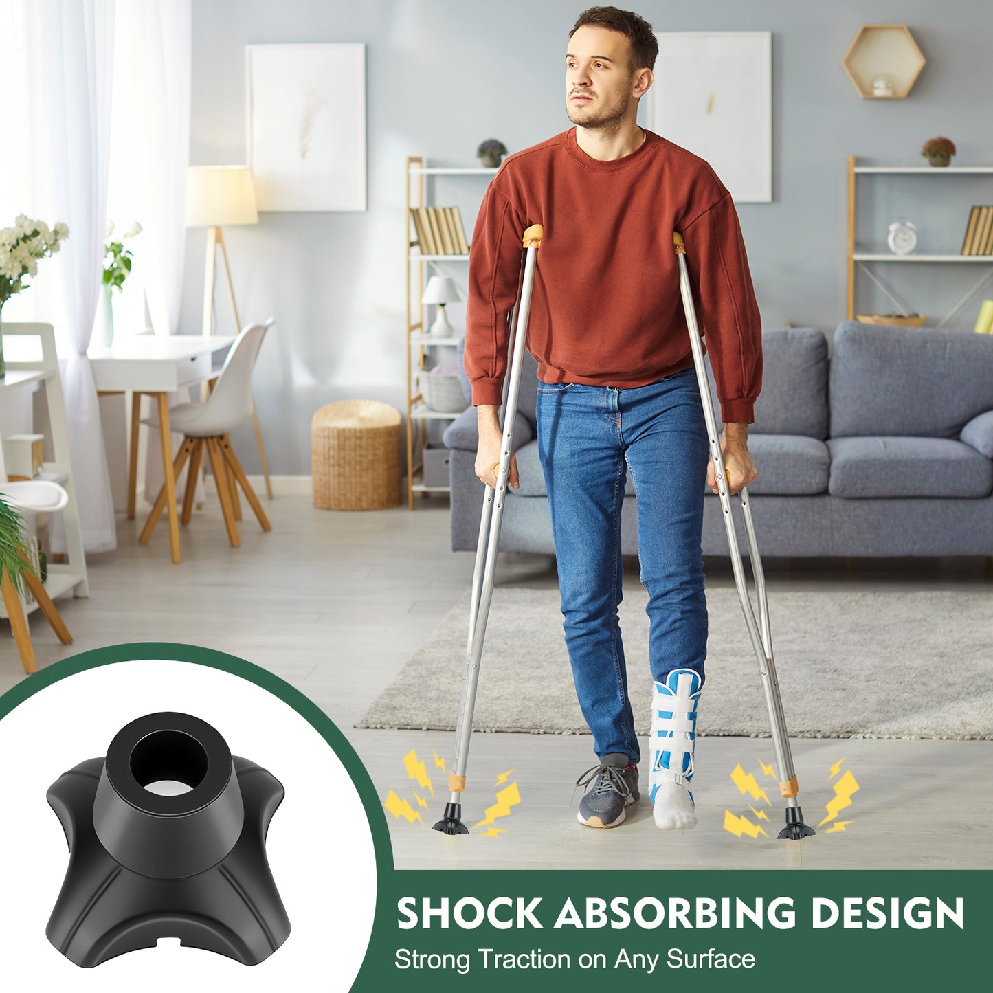 Quad Cane Tips 2 Pack – Non-Slip 4-Prong Rubber Replacement Feet with Reinforced Metal Insert for Walking Canes