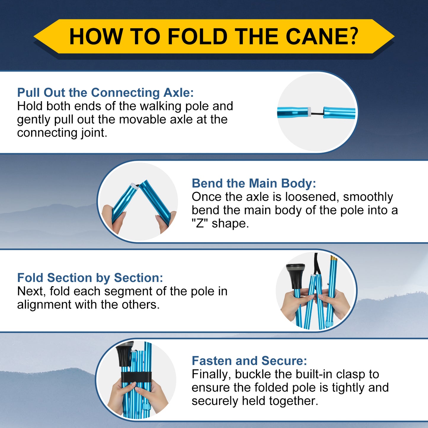 Foldable Adjustable Walking Cane with Offset Ergonomic Handle & All-Terrain Tip