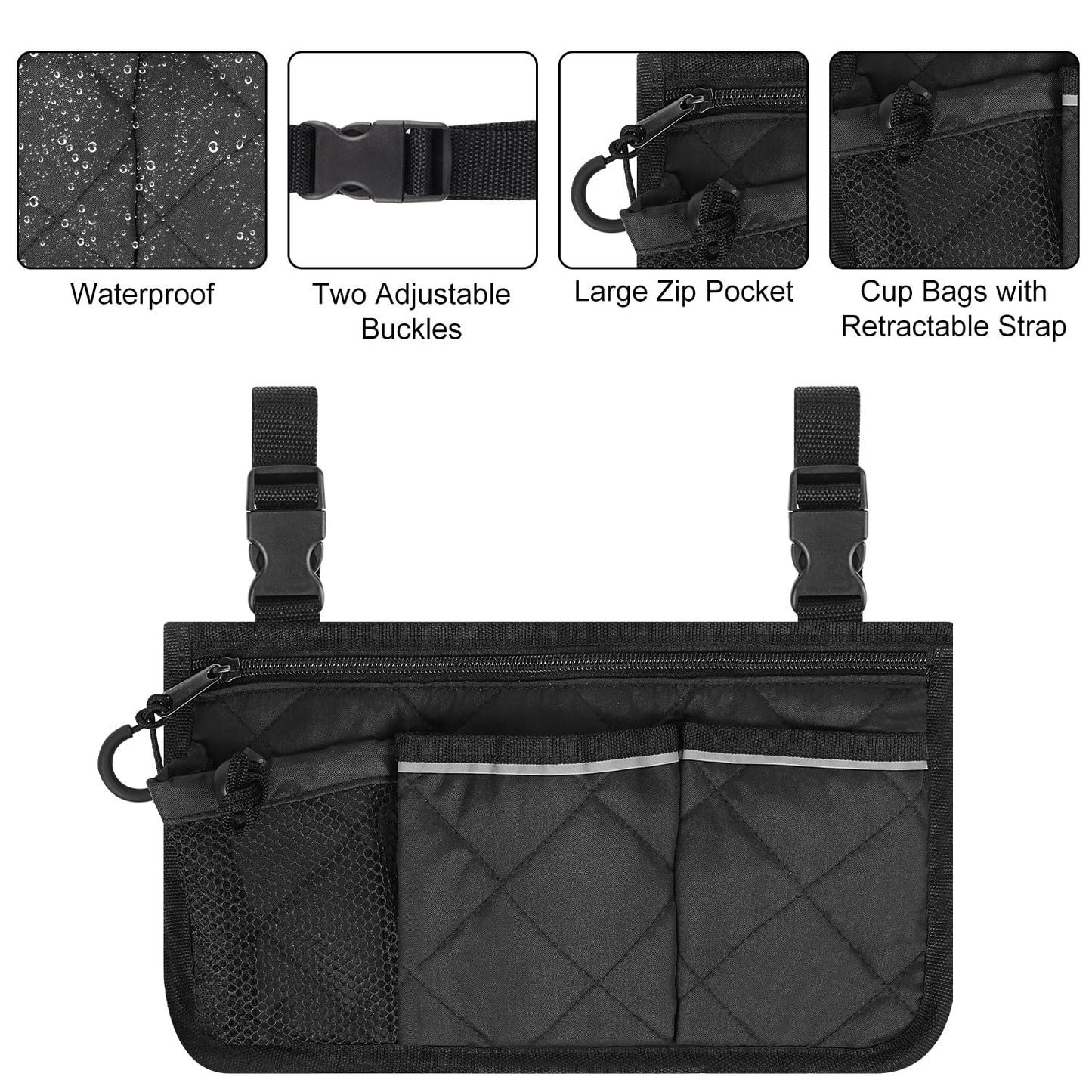 6 Pocket Wheelchair Side Bag with Reflective Stripes