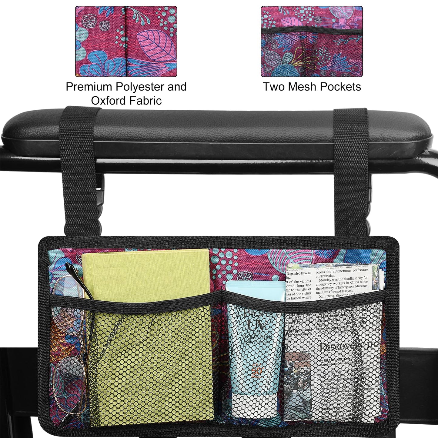 6 Pocket Wheelchair Side Bag with Reflective Stripes